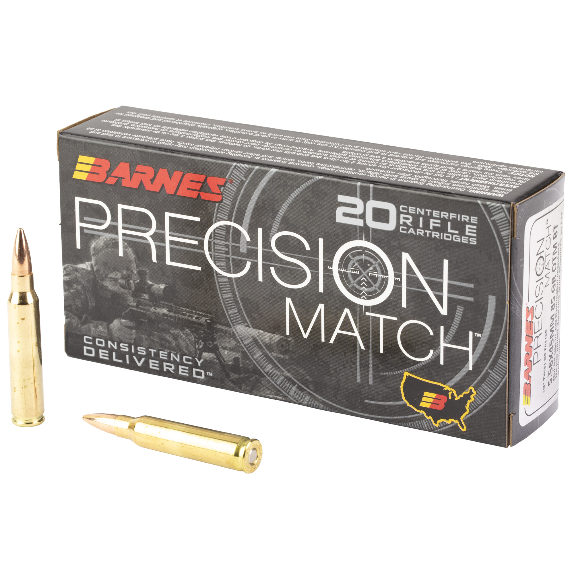 Barnes Prec Mth 5.56 NATO 85 Grain 20/200 bulk ammo product image