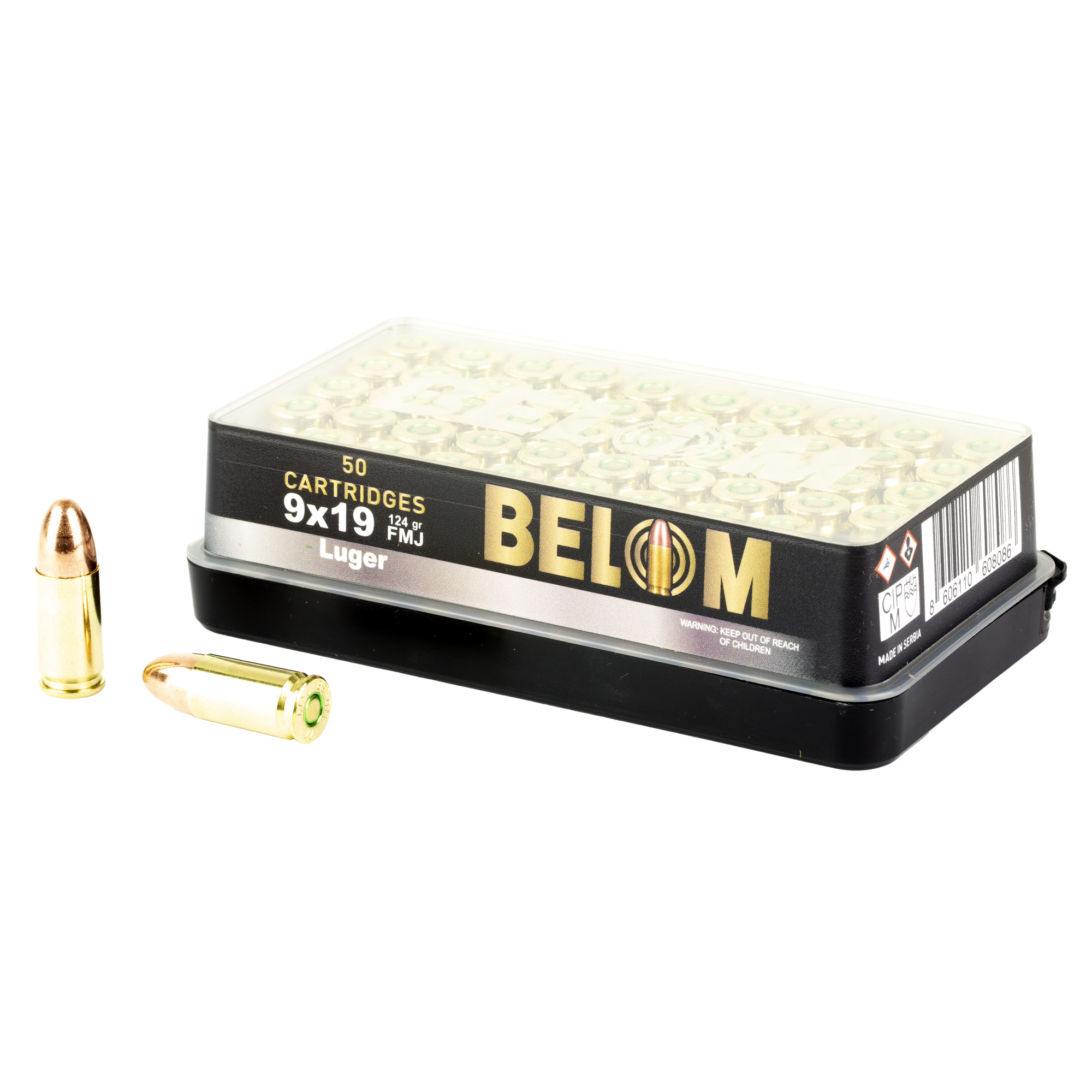 Belom 9mm 124 Grain FMJ Brass 50/1000 bulk ammo product image