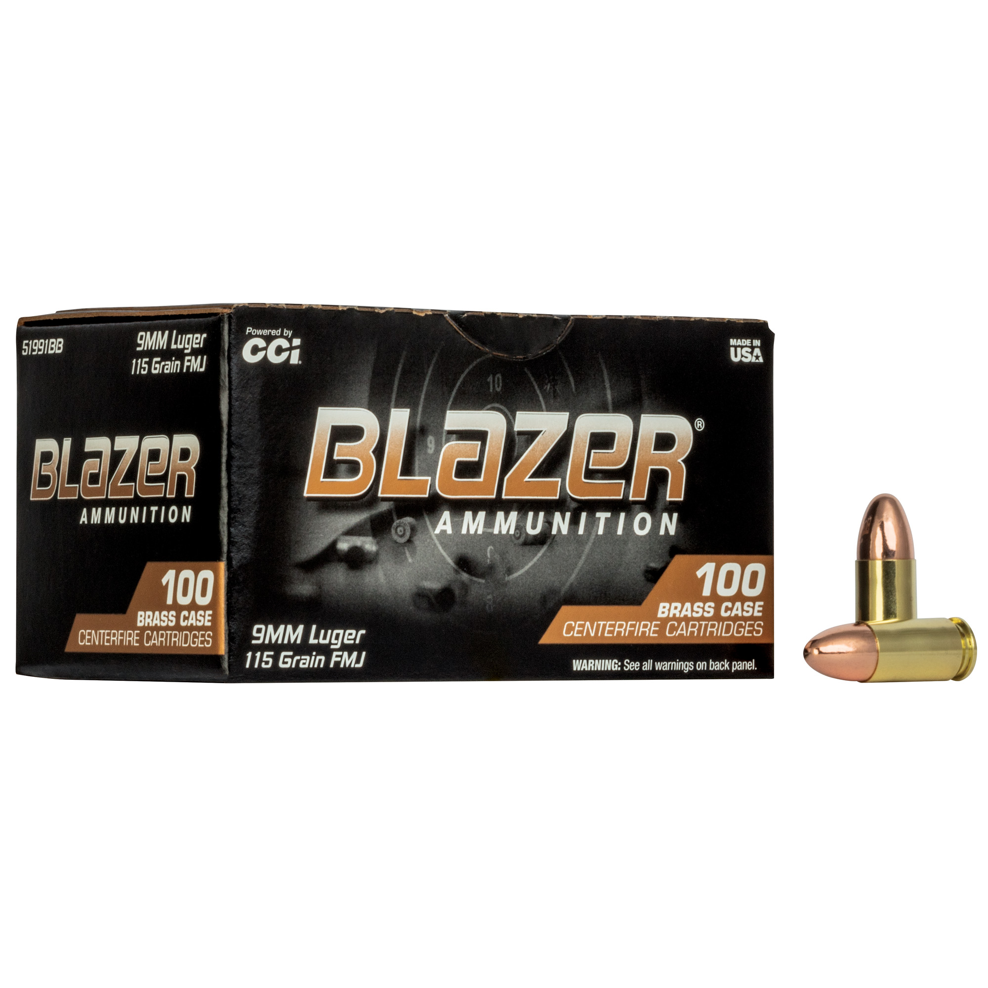 Blazer 9mm 115 Grain FMJ 100 Count Box bulk ammo product image