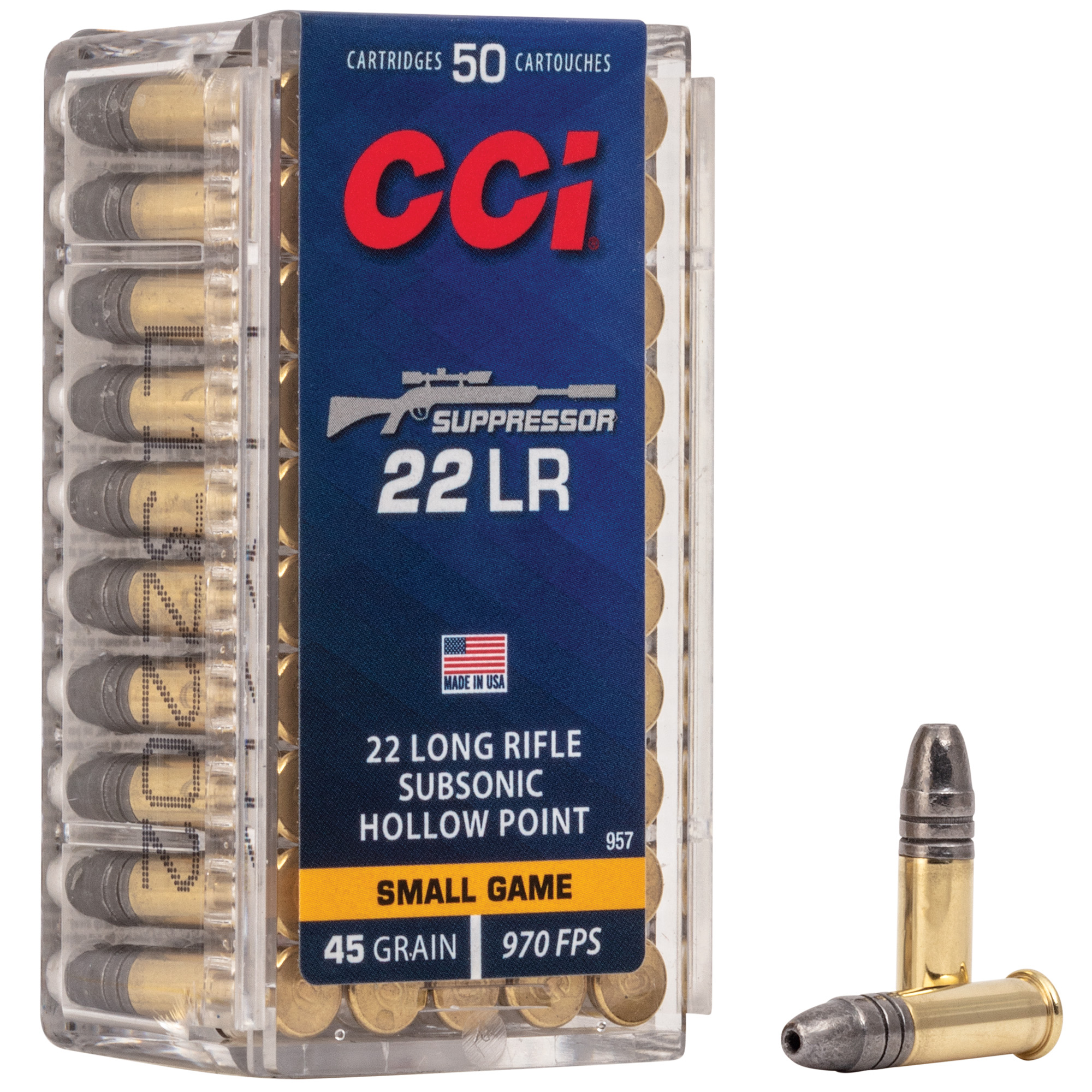 CCI 22 LR Suppressor 45 Grain HP 50/5000 bulk ammo product image