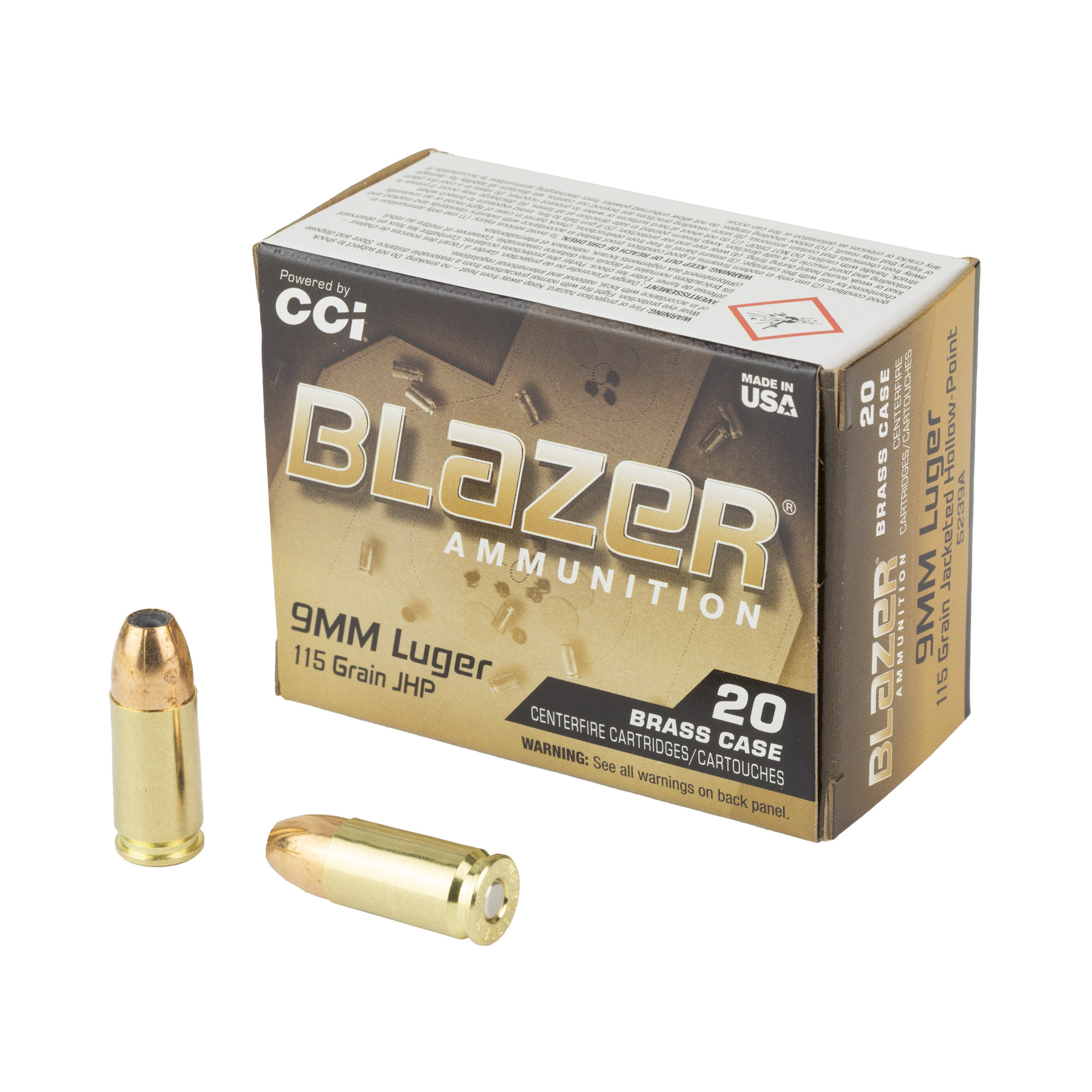 CCI Blazer Brass 9mm 115 Grain JHP 20 bulk ammo product image