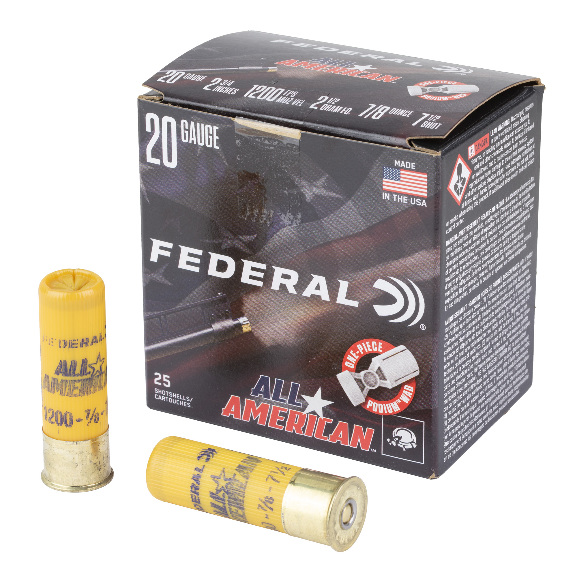 Federal All Amer 20 Gauge 2.75″ 7/8 oz #7.5 bulk ammo product image