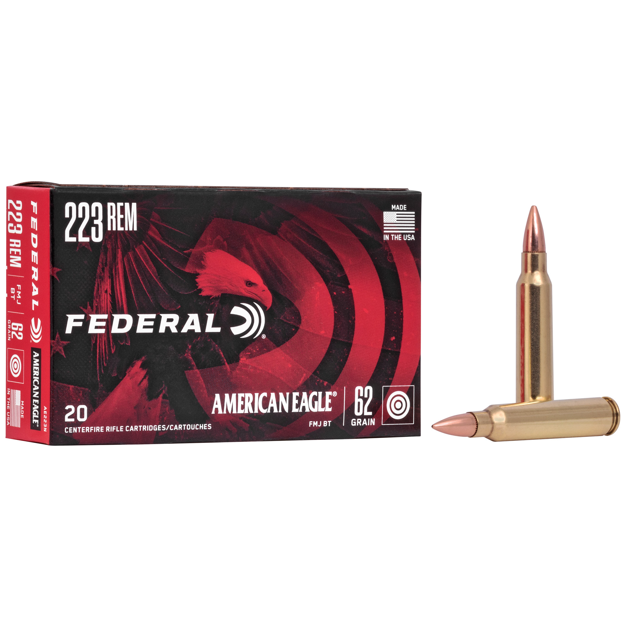 Federal Am Eagle 223 Rem 62 Grain FMJ 20/500 bulk ammo product image