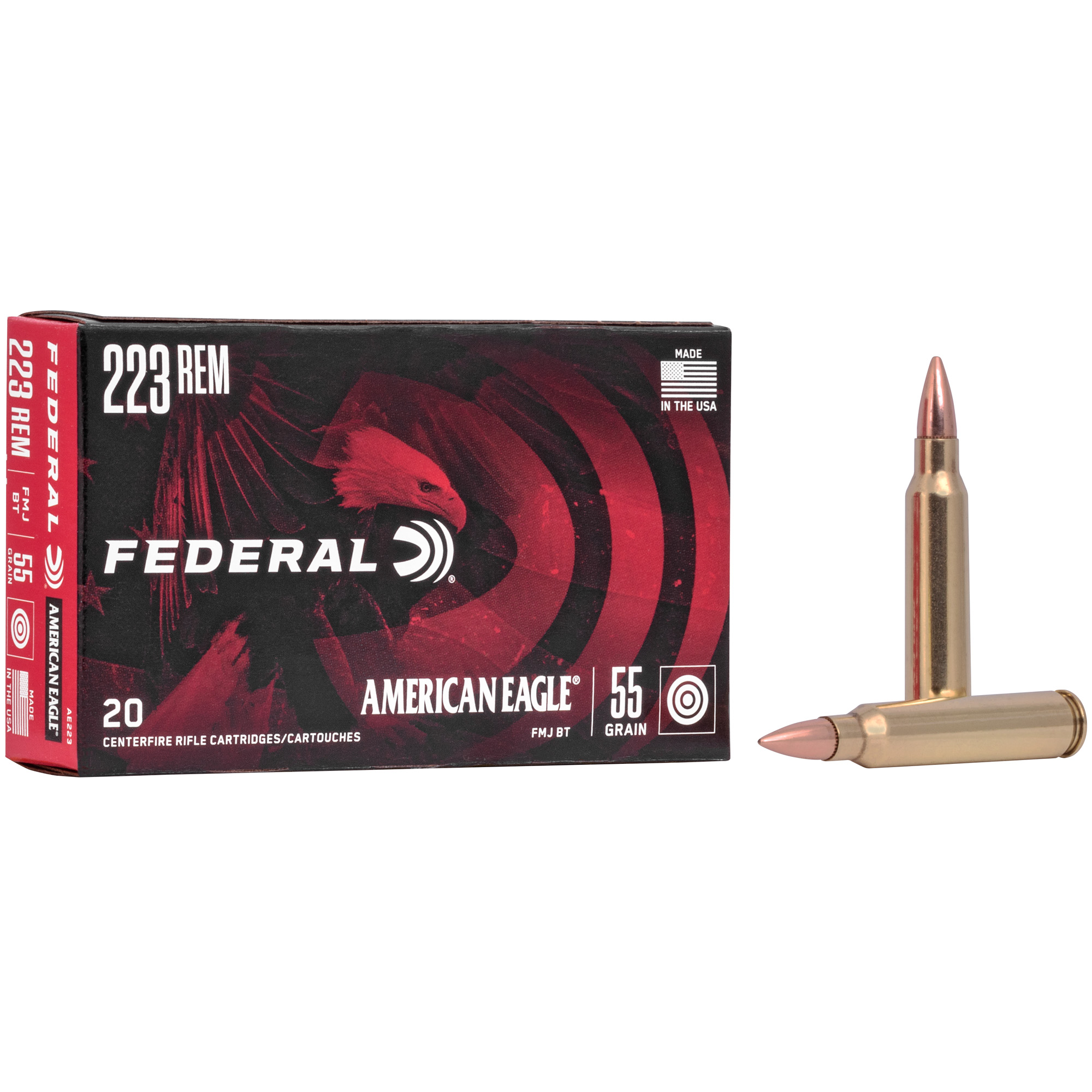 Federal Am Eagle 223rem 55g FMJ Bt20/500 bulk ammo product image