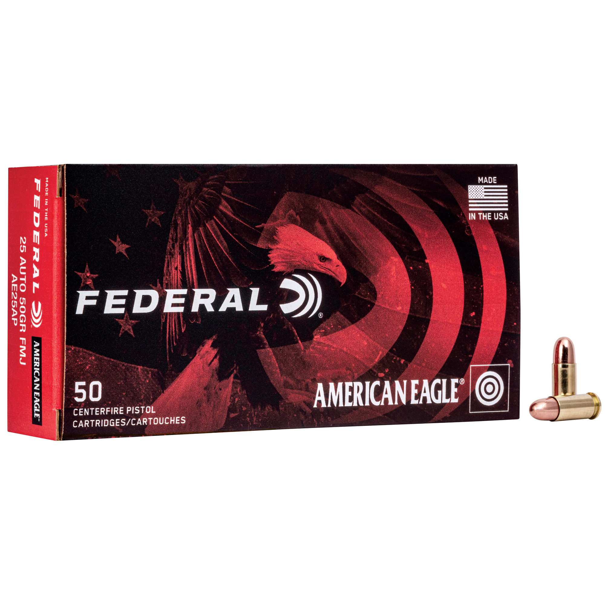 Federal Am Eagle 25acp 50 Grain FMJ 50/1000 bulk ammo product image