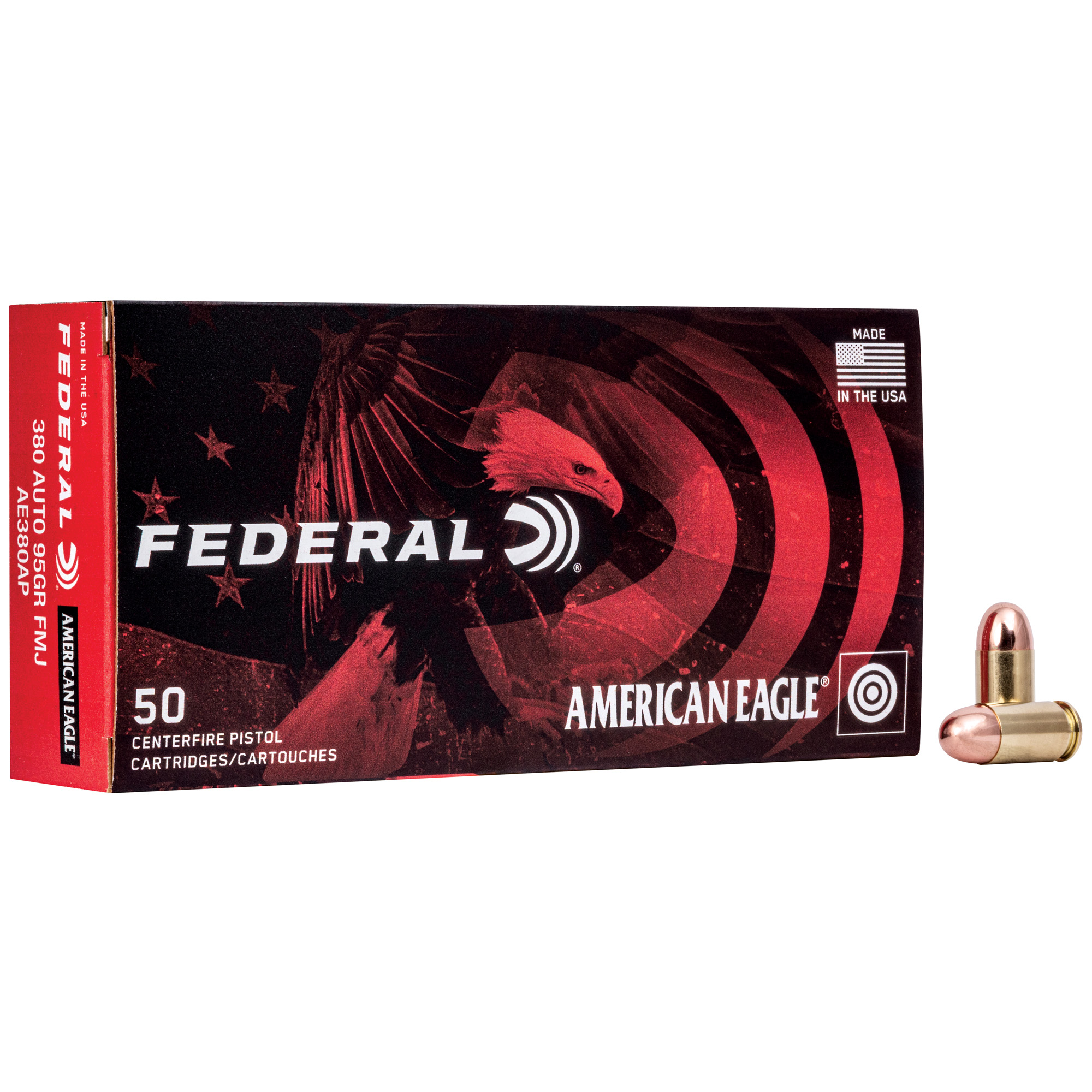 Federal Am Eagle 380 ACP 95 Grain FMJ 50/1000 bulk ammo product image