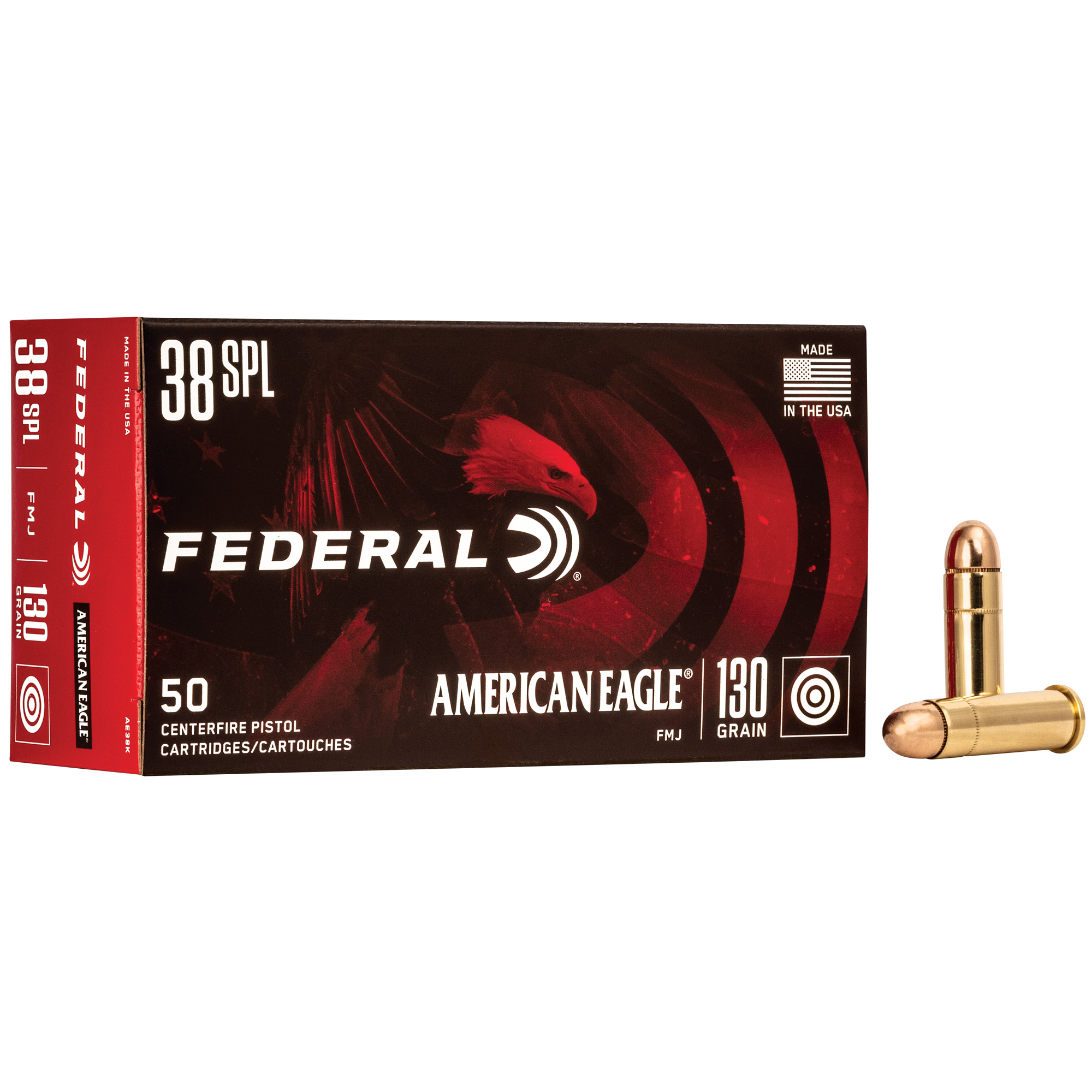 Federal Am Eagle 38spl 130 Grain FMJ 50/1000 bulk ammo product image