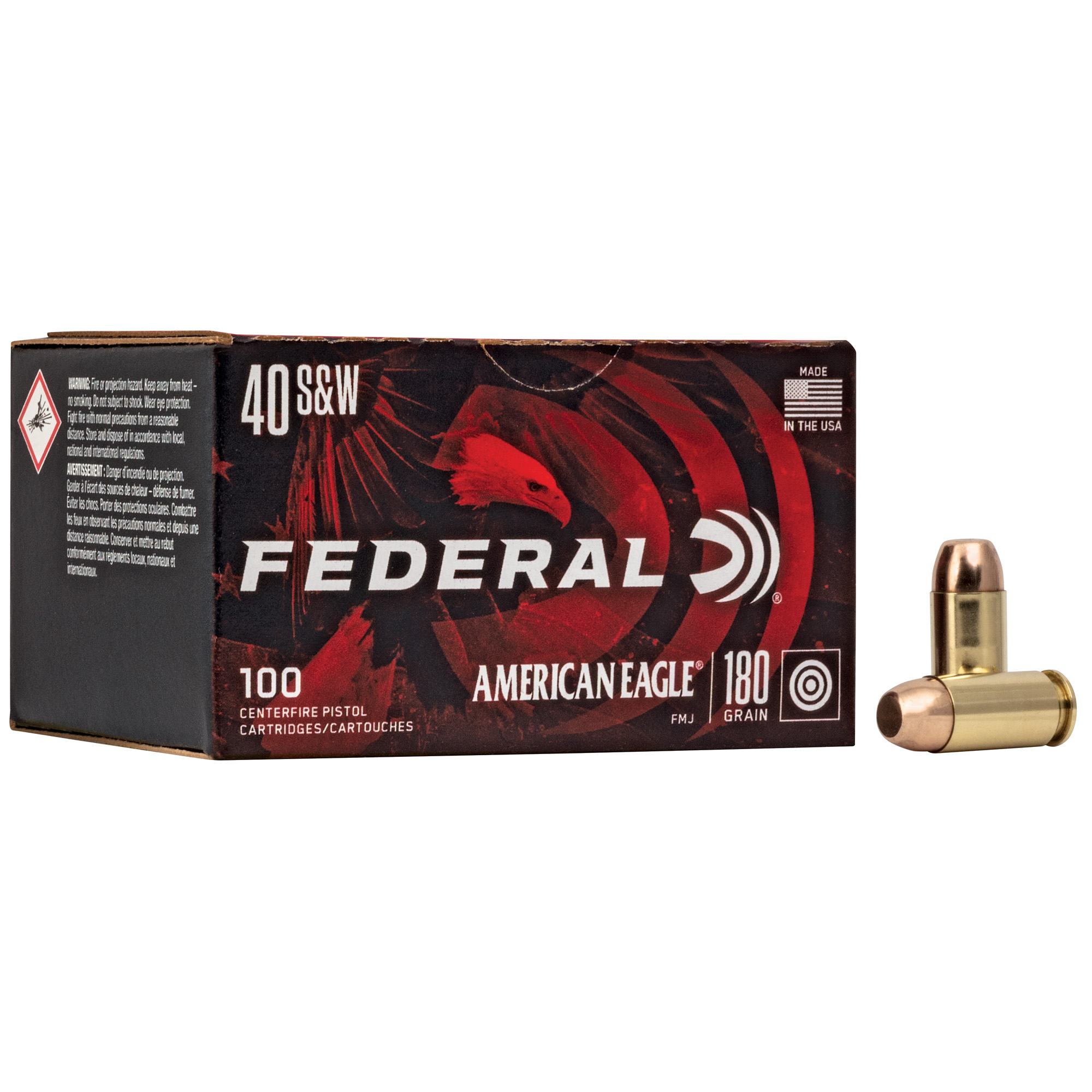 Federal Am Eagle 40s&w 180 Grain FMJ 100/500 bulk ammo product image