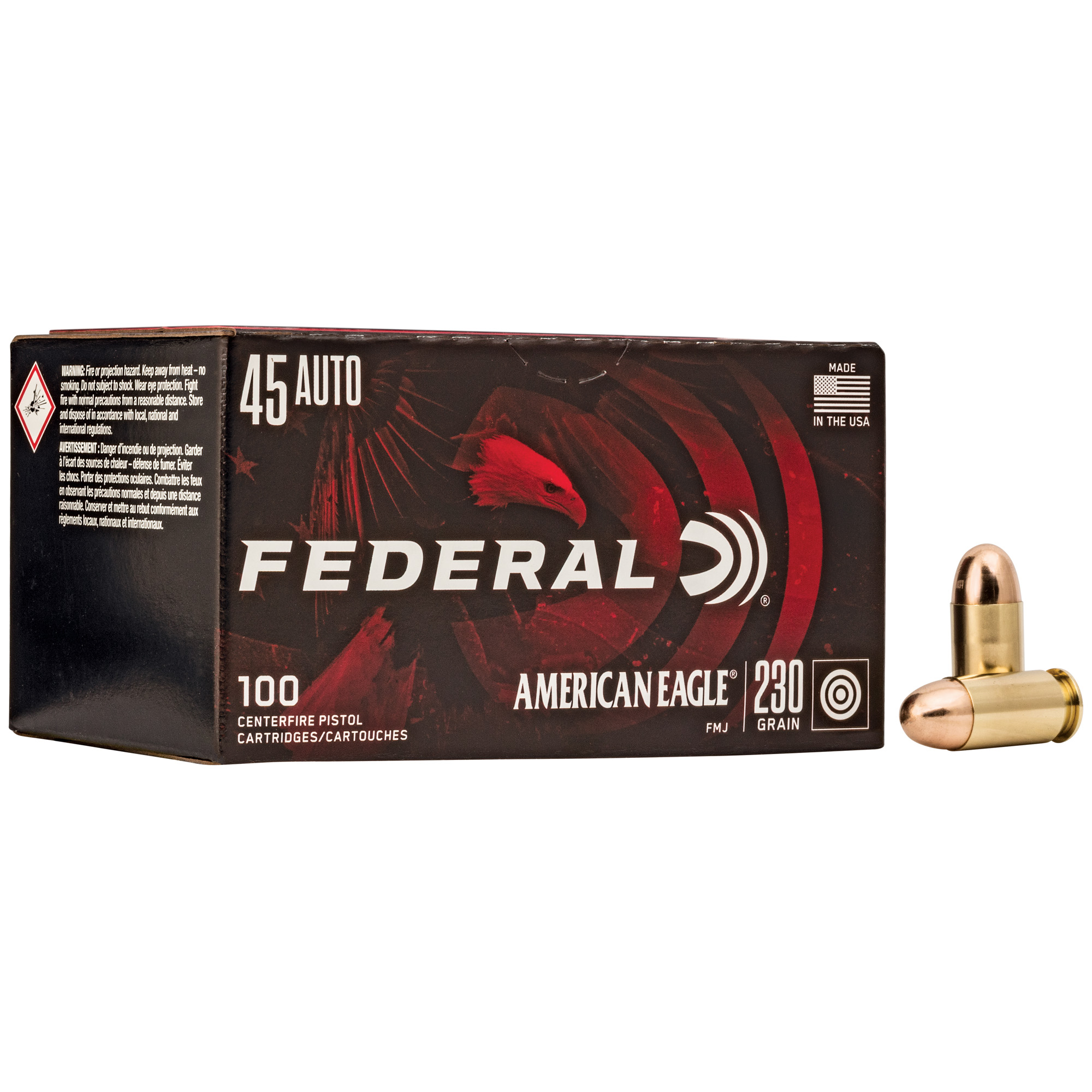 Federal Am Eagle 45 ACP 230 Grain FMJ 100/500 bulk ammo product image