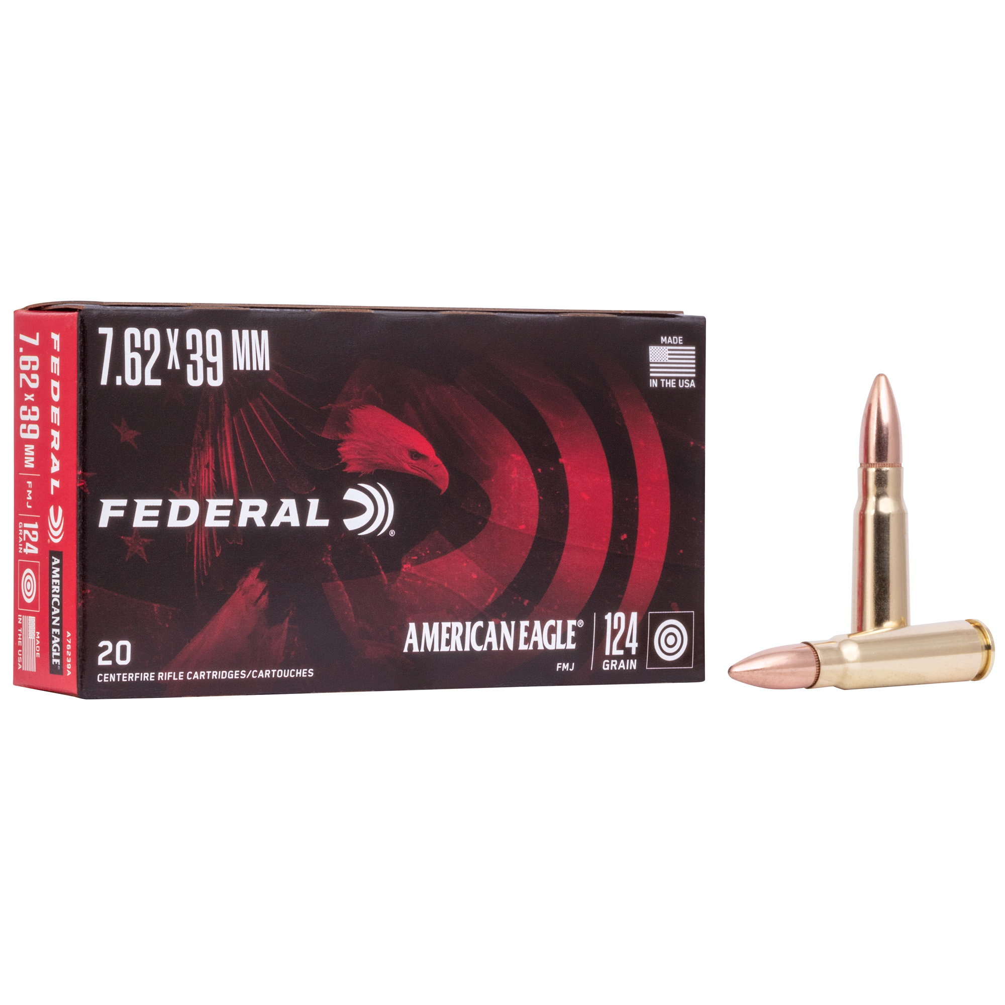 Federal Am Eagle 762×39 124 Grain FMJ 20/500 bulk ammo product image
