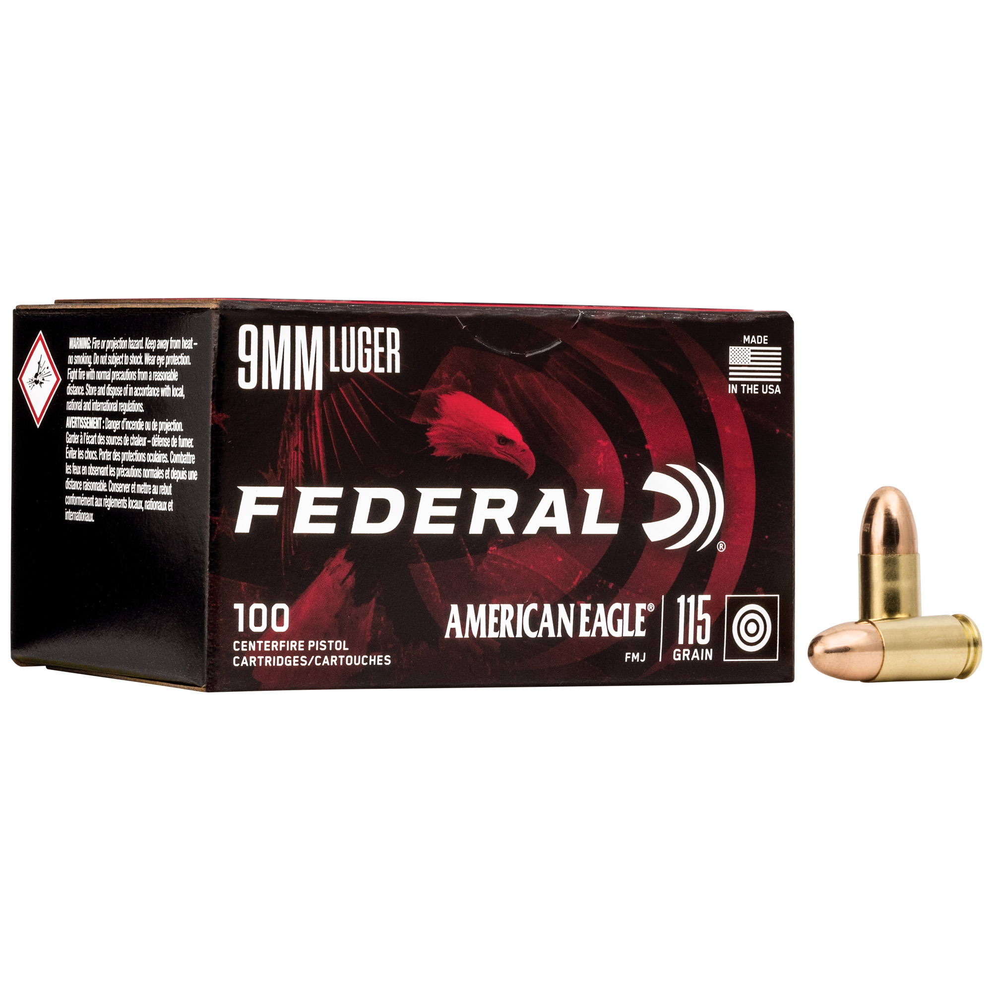 Federal Am Eagle 9mm 115 Grain FMJ 100/500 bulk ammo product image