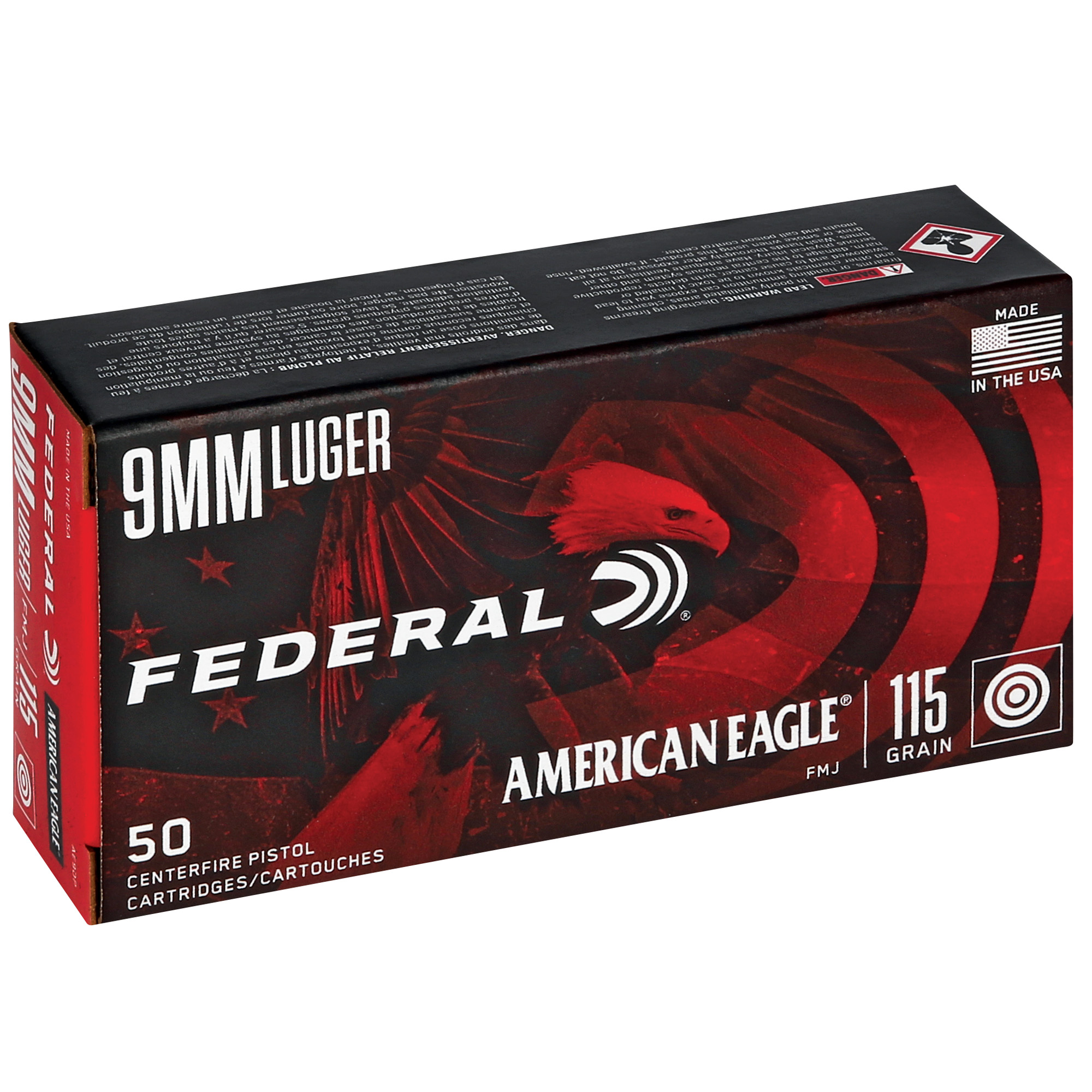 Federal Am Eagle 9mm 115 Grain FMJ 50/1000 bulk ammo product image