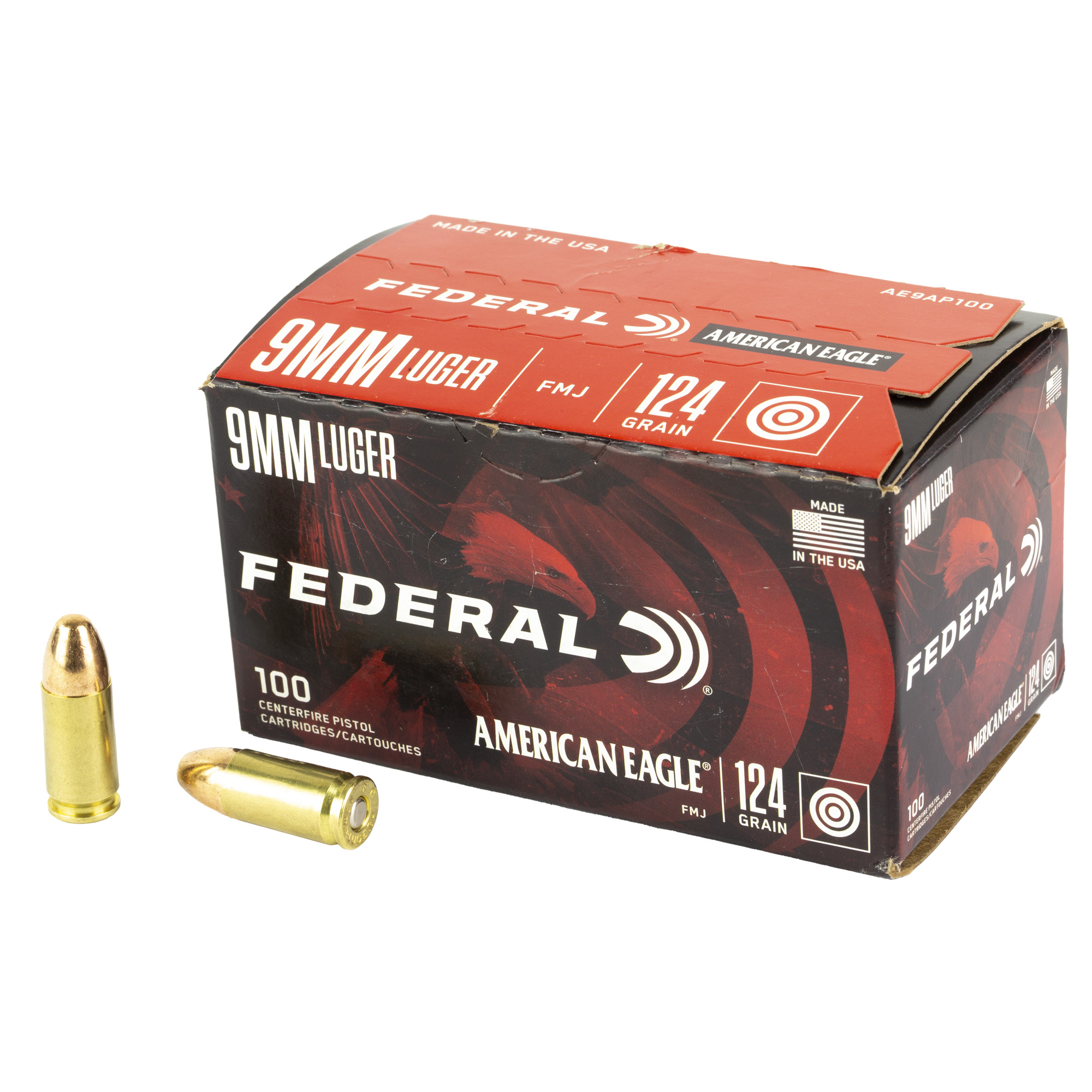 Federal Am Eagle 9mm 124 Grain FMJ 100 Rounds bulk ammo product image