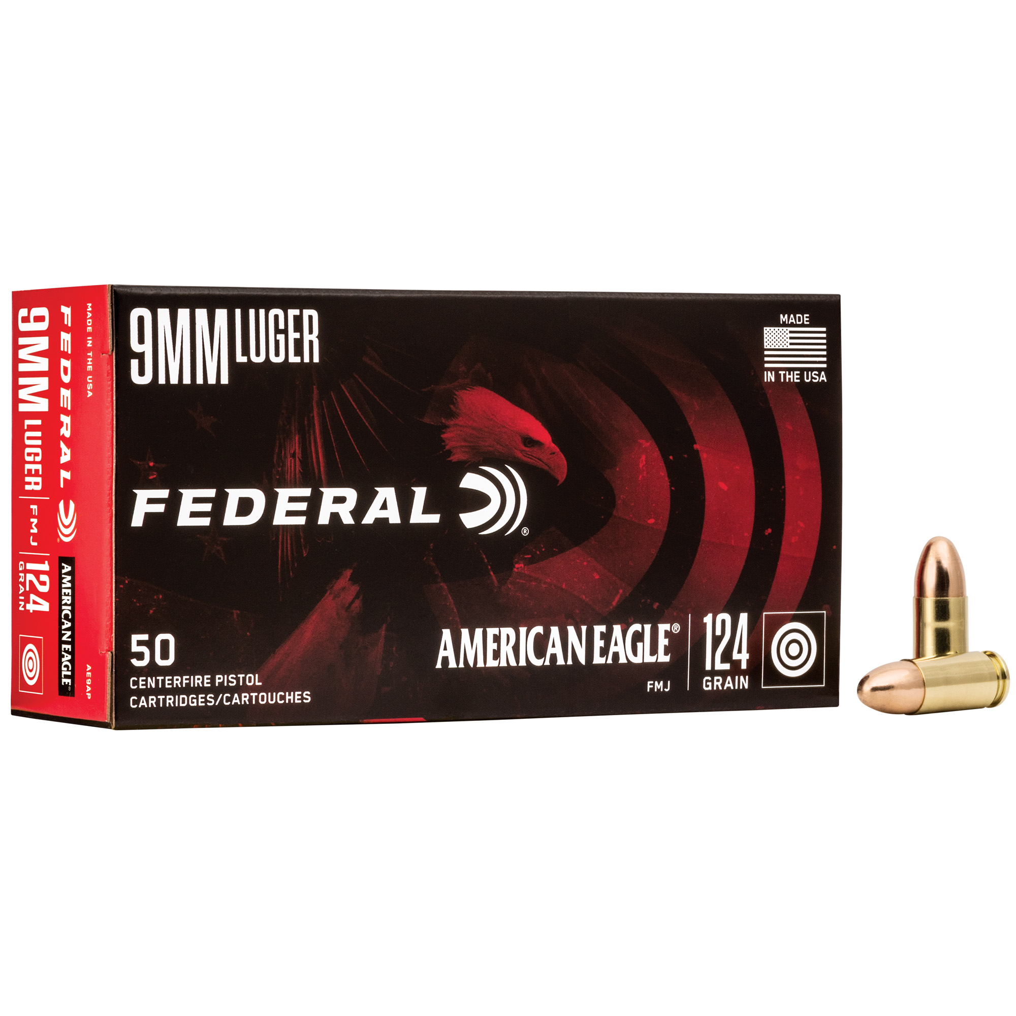 Federal Am Eagle 9mm 124 Grain FMJ 50/1000 bulk ammo product image