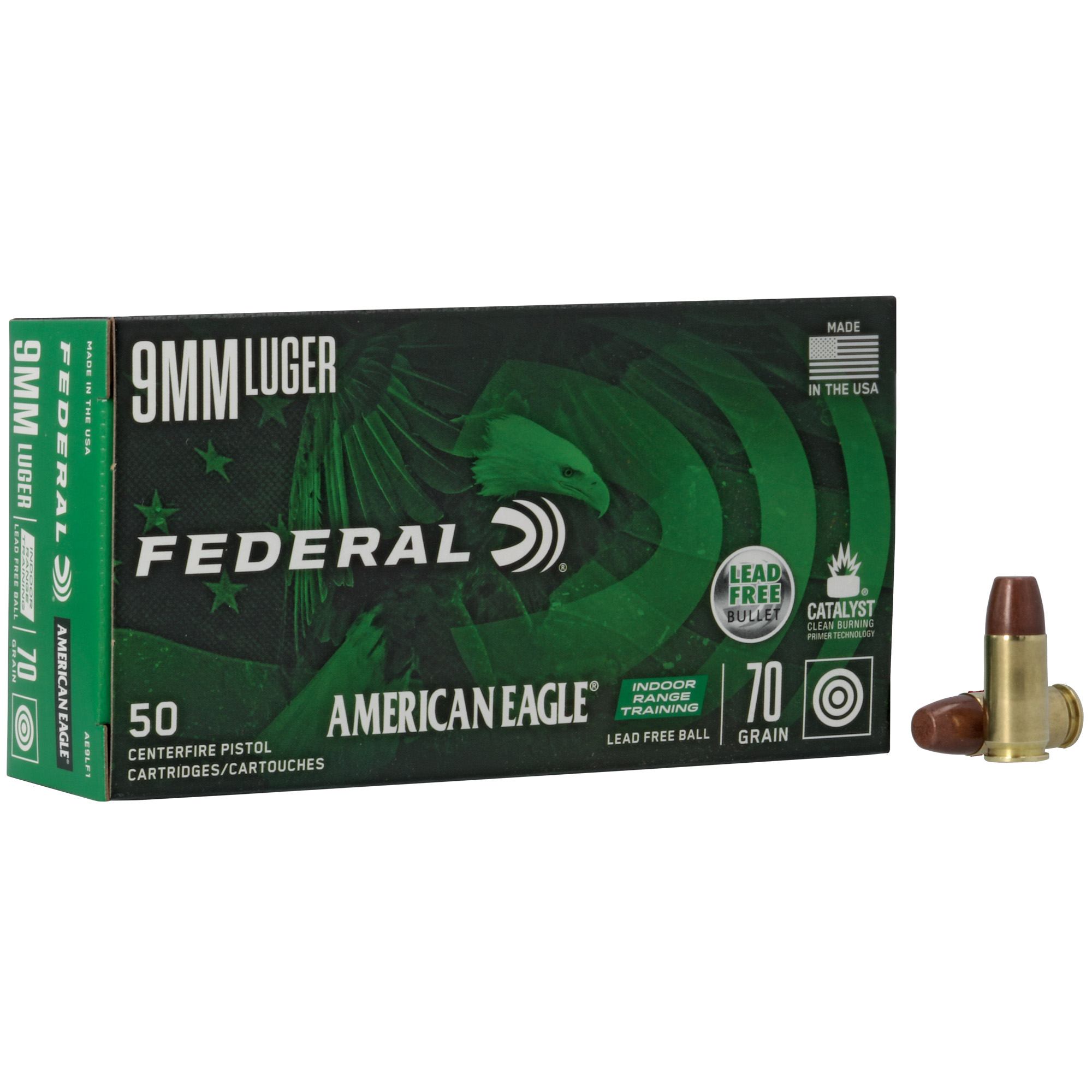 Federal Am Eagle 9mm 70 Grain Lfb 50/500 bulk ammo product image