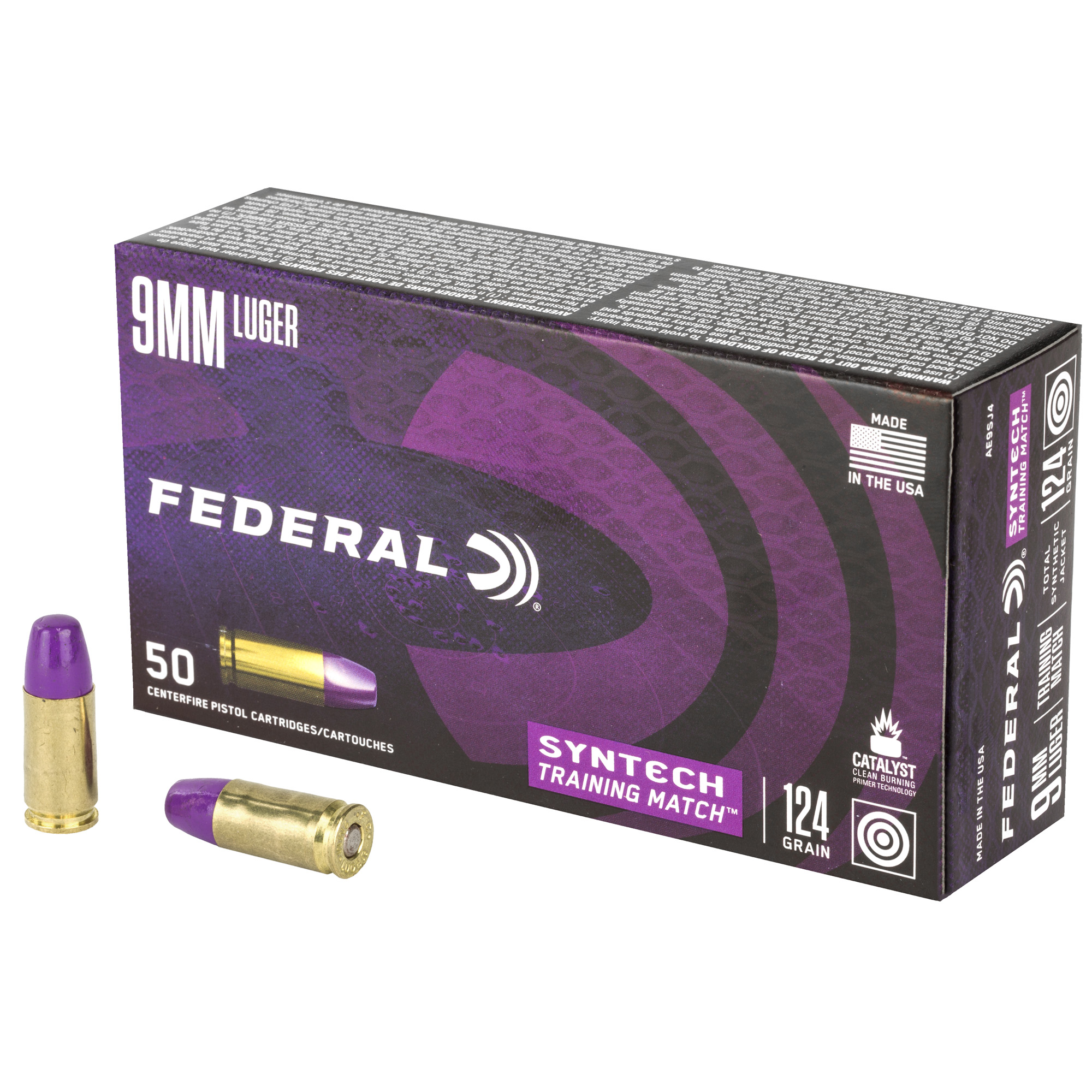 Federal American Eagle 9mm 124 Grain Trn Mtch Tsj 50/500 bulk ammo product image