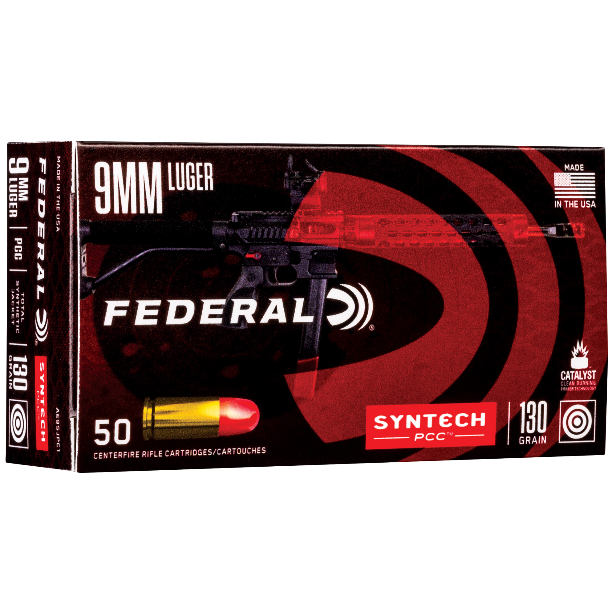 Federal American Eagle 9mm 130 Grain Pstl Cal Tsj 50/500 bulk ammo product image
