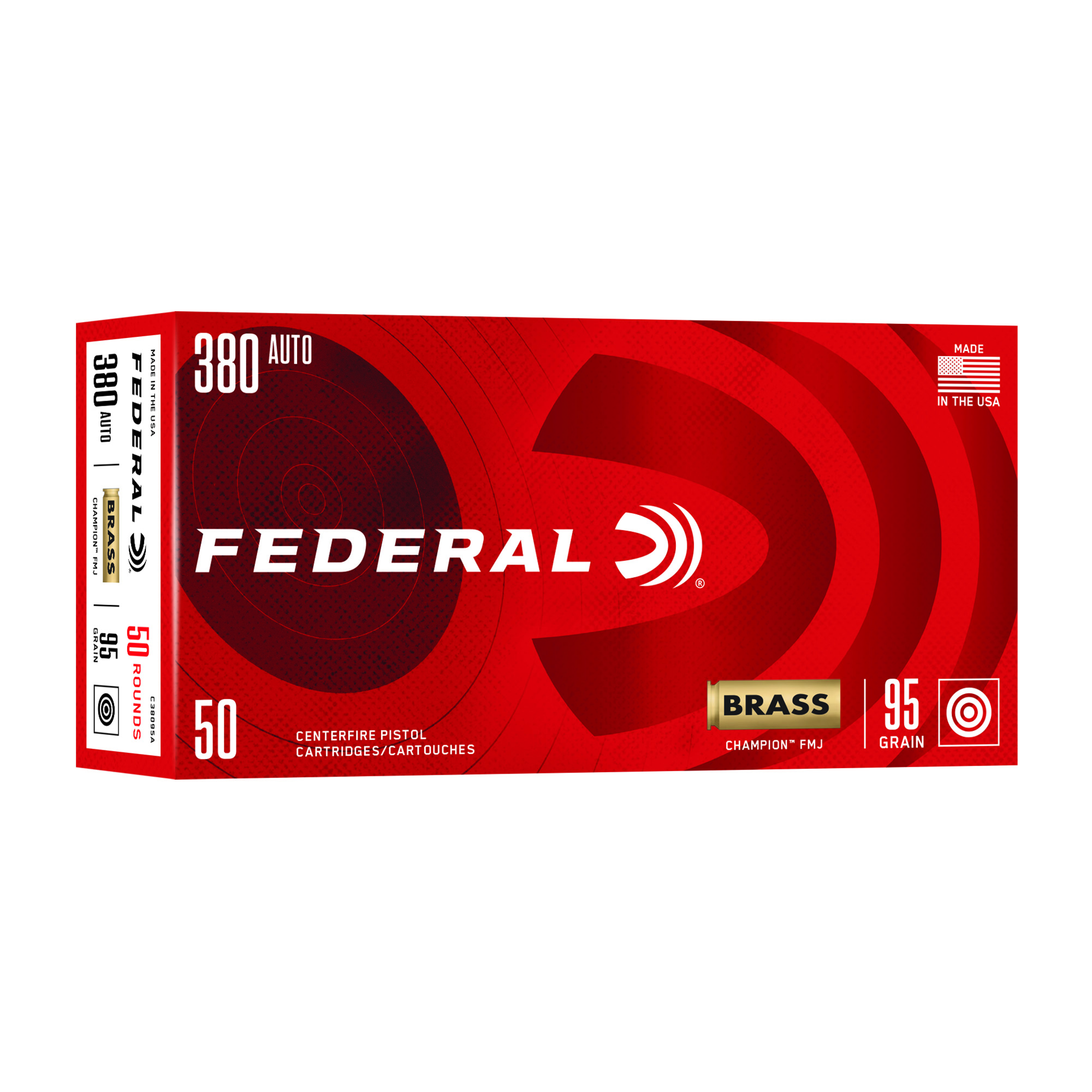 Federal Champ 380auto 95 Grain FMJ 50/1000 bulk ammo product image