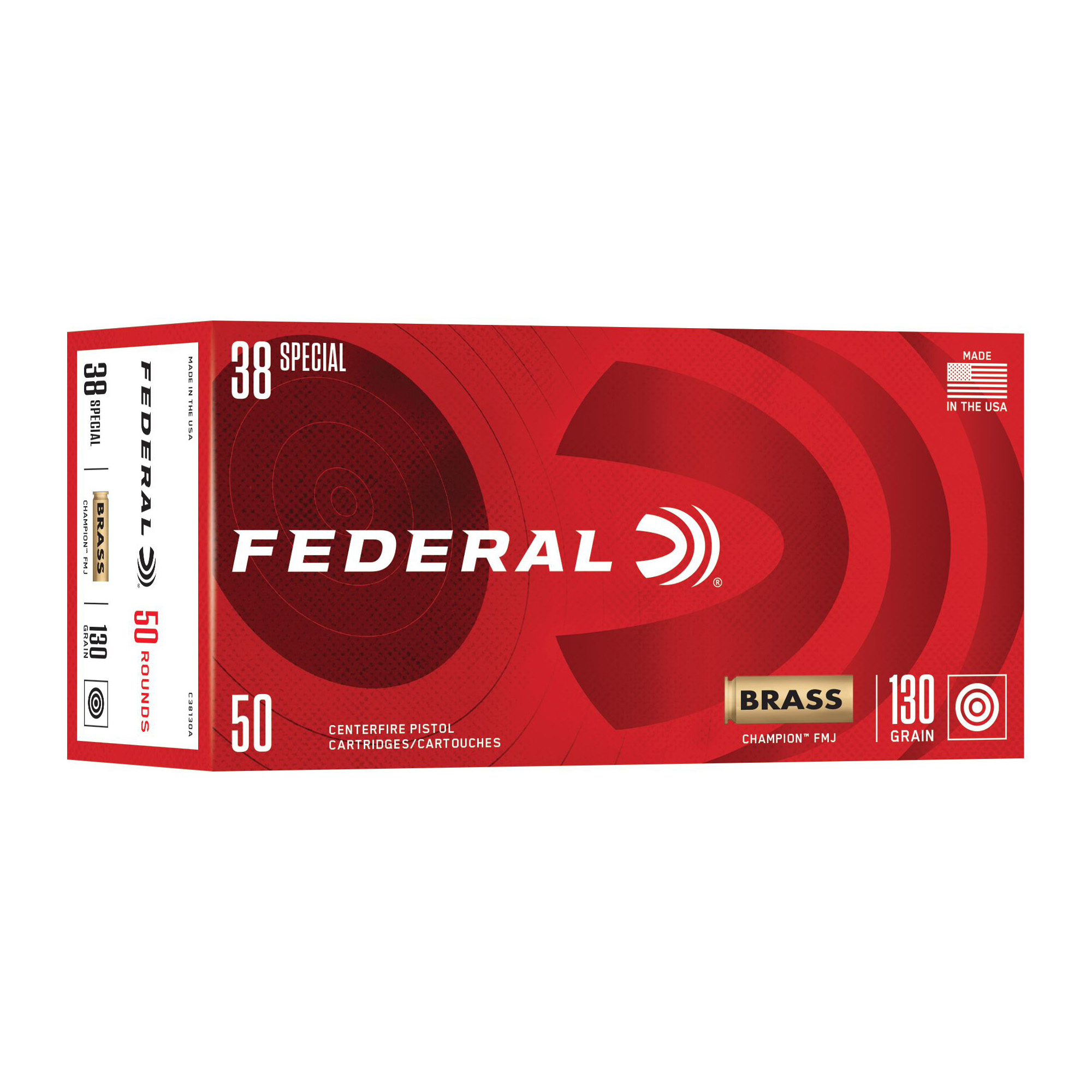 Federal Champ 38spl 130 Grain FMJ 50/1000 bulk ammo product image
