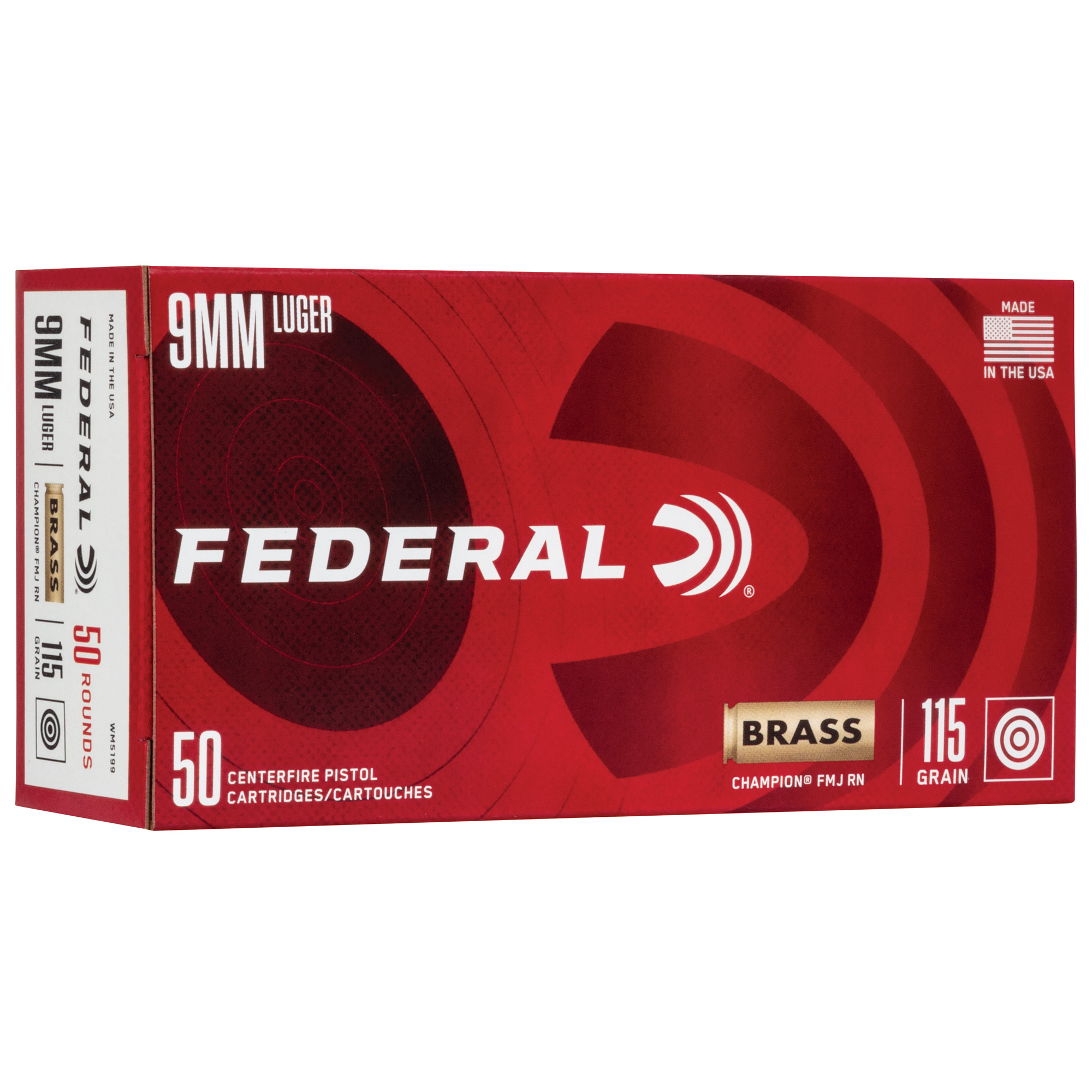 Federal Champ 9mm 115 Grain FMJ Brs 50/1000 bulk ammo product image