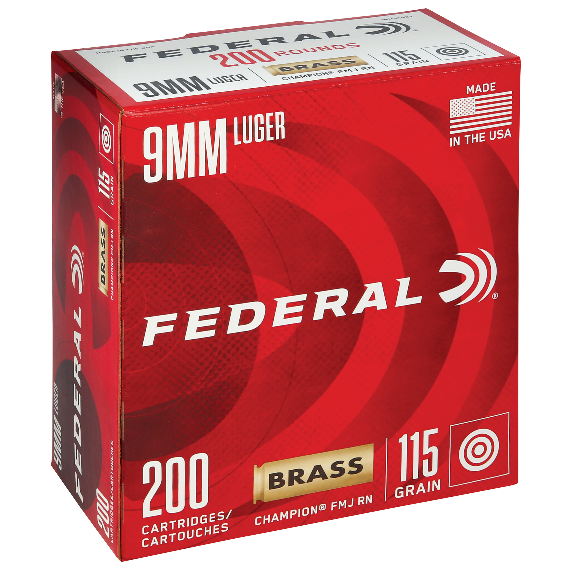 Federal Champ 9mm 115 Grain FMJ 200/1000 bulk ammo product image