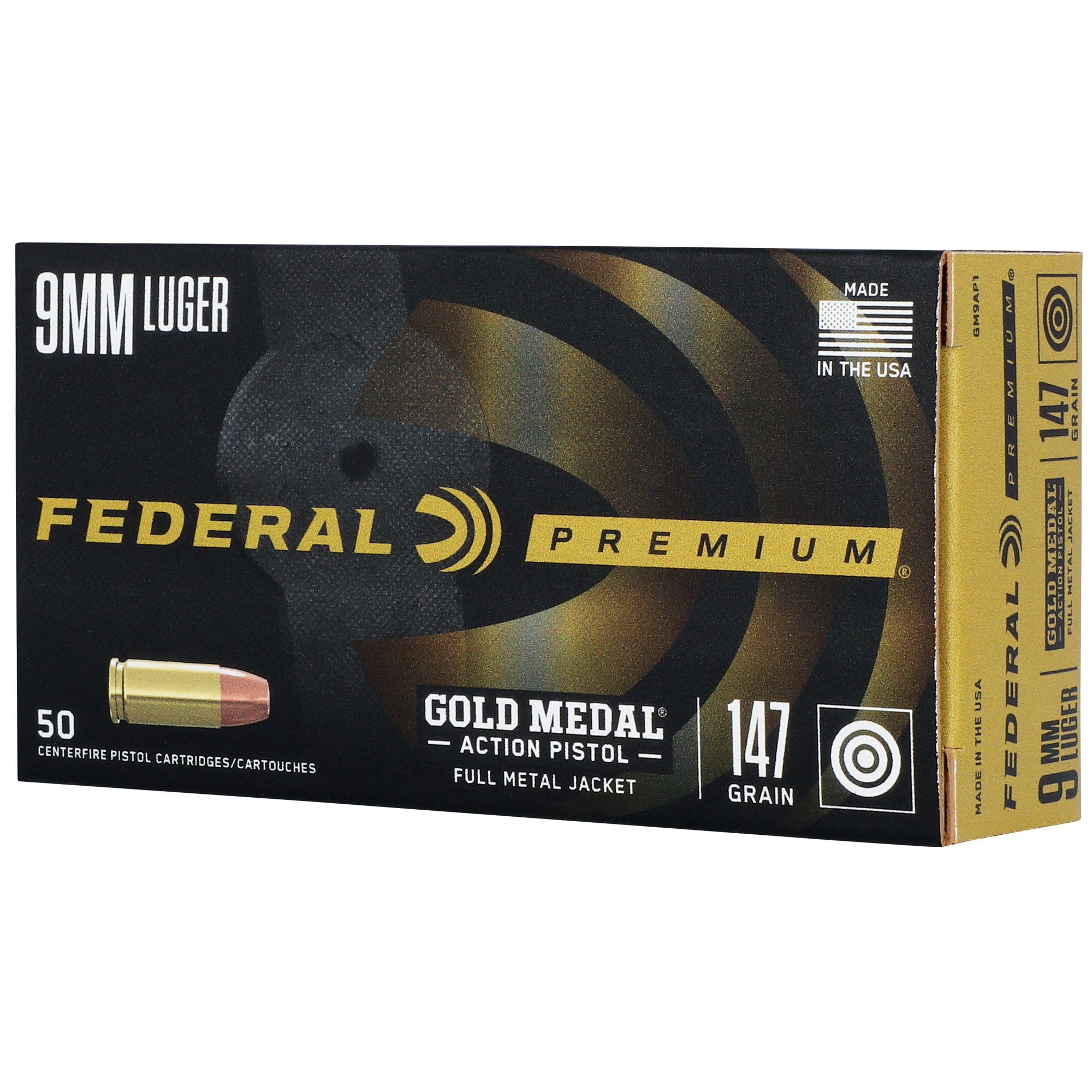 Federal Gld Mdl Act 9mm 147 Grain FMJ 50/500 bulk ammo product image