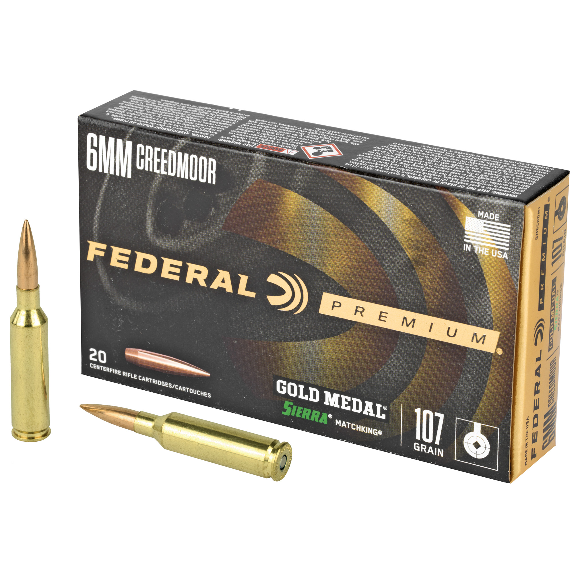 Federal Gold Mdl 6mmcrd 107 Grain SMK 20/200 bulk ammo product image