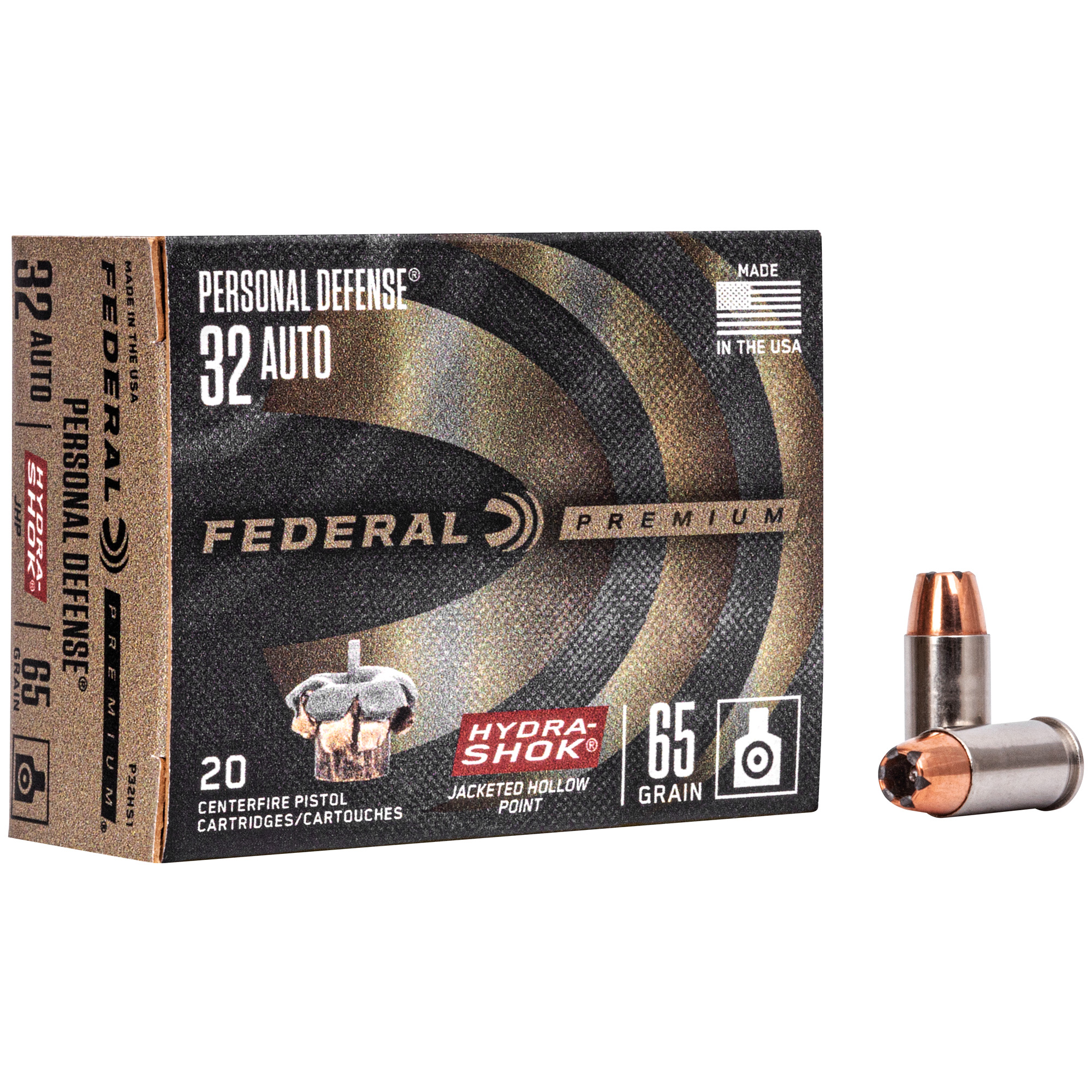 Federal Hydra-Shok 32acp 65 Grain JHP 20/500 bulk ammo product image