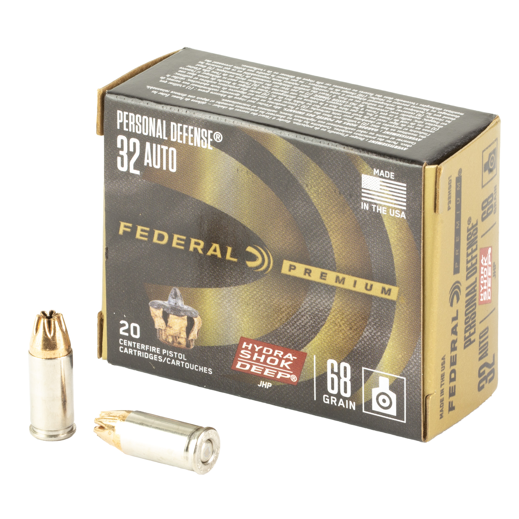 Federal Hydra Shok 32acp 68 Grain JHP 20/200 bulk ammo product image