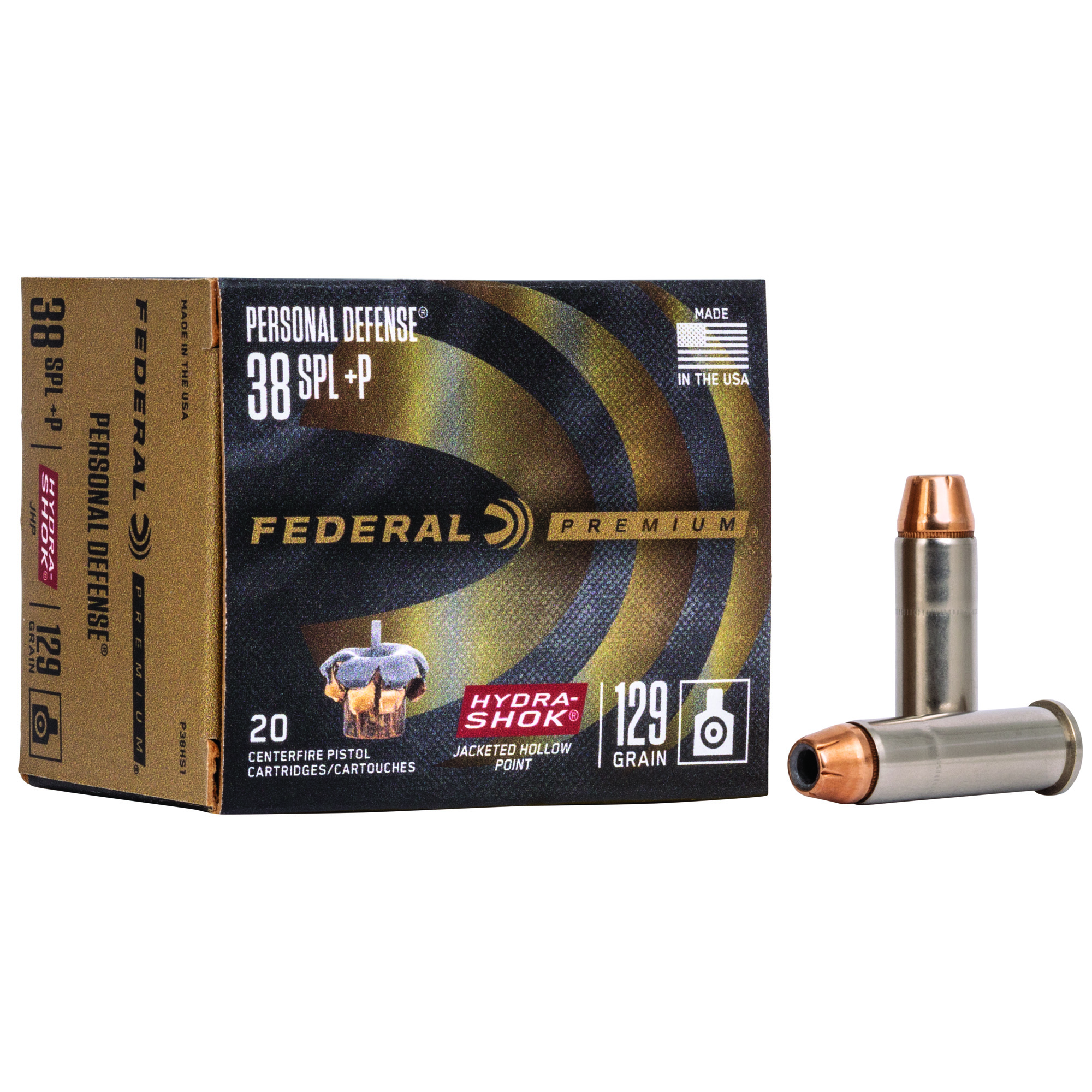 Federal Hydra-Shok 38+p 129 Grain HP 20/500 bulk ammo product image