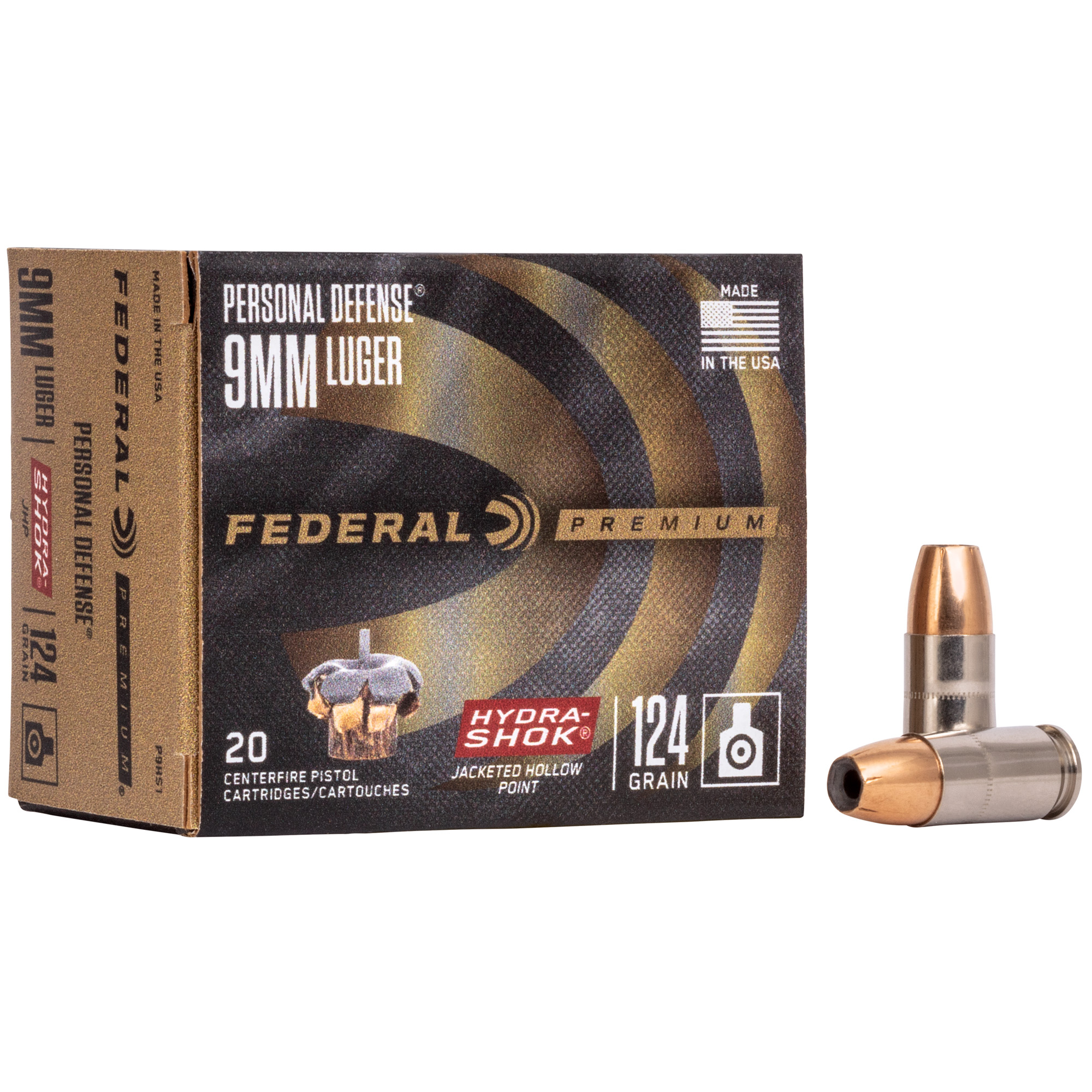 Federal Hydra-Shok 9mm 124 Grain HP 20/500 bulk ammo product image