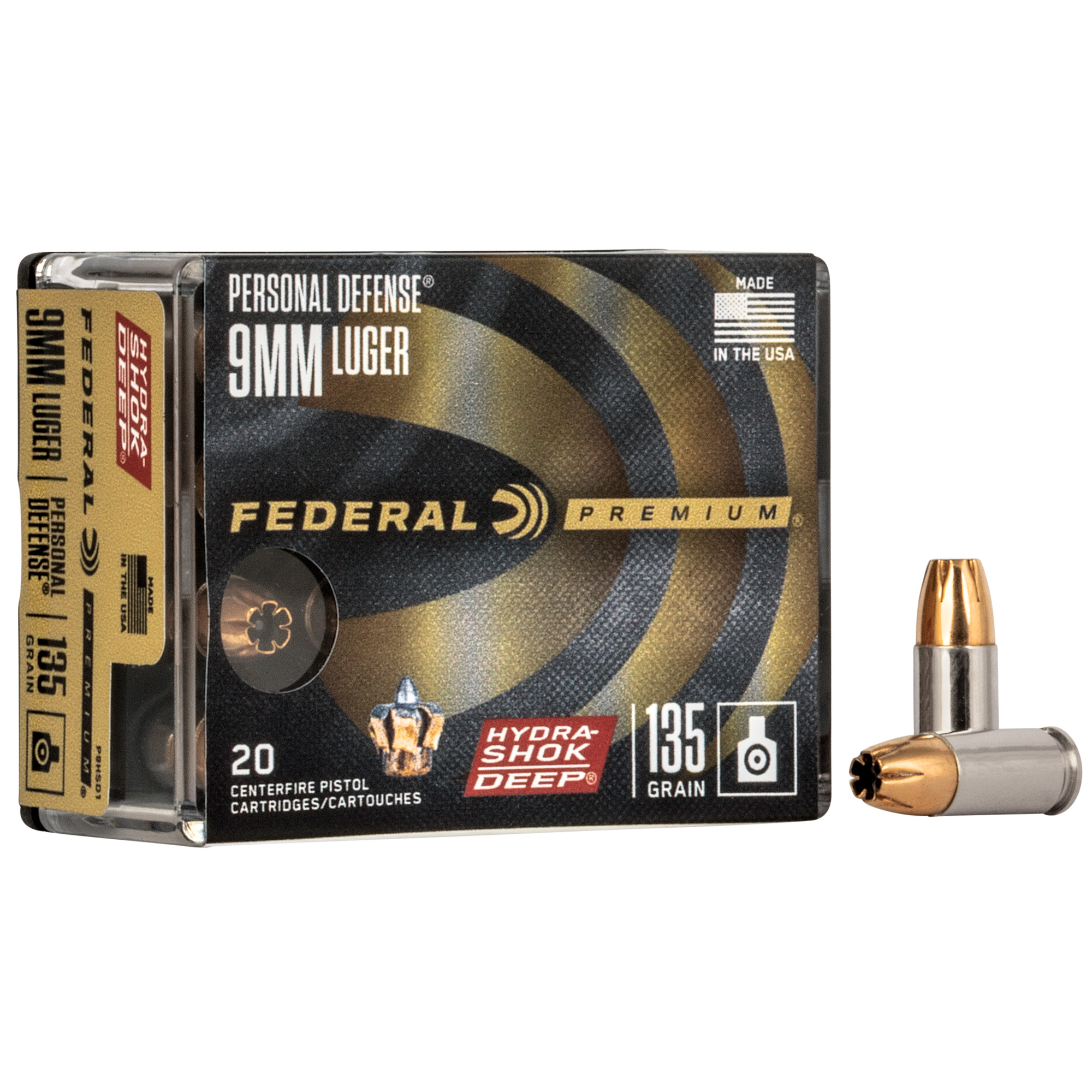 Federal Hydra-Shok Deep 9mm 135 Grain HP 20 bulk ammo product image