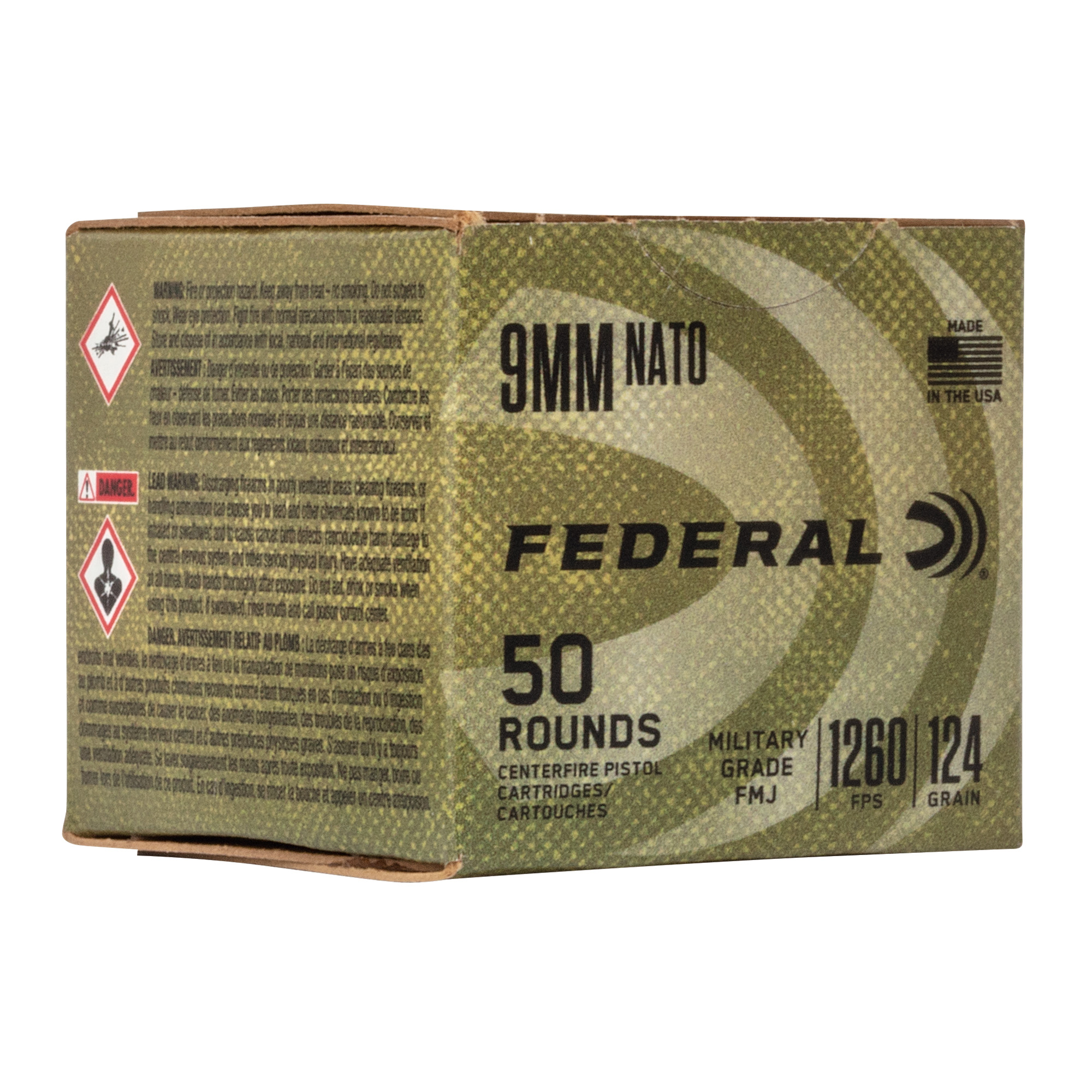 Federal Mil-Grade 9mm 124 Grain FMJ 50/500 bulk ammo product image
