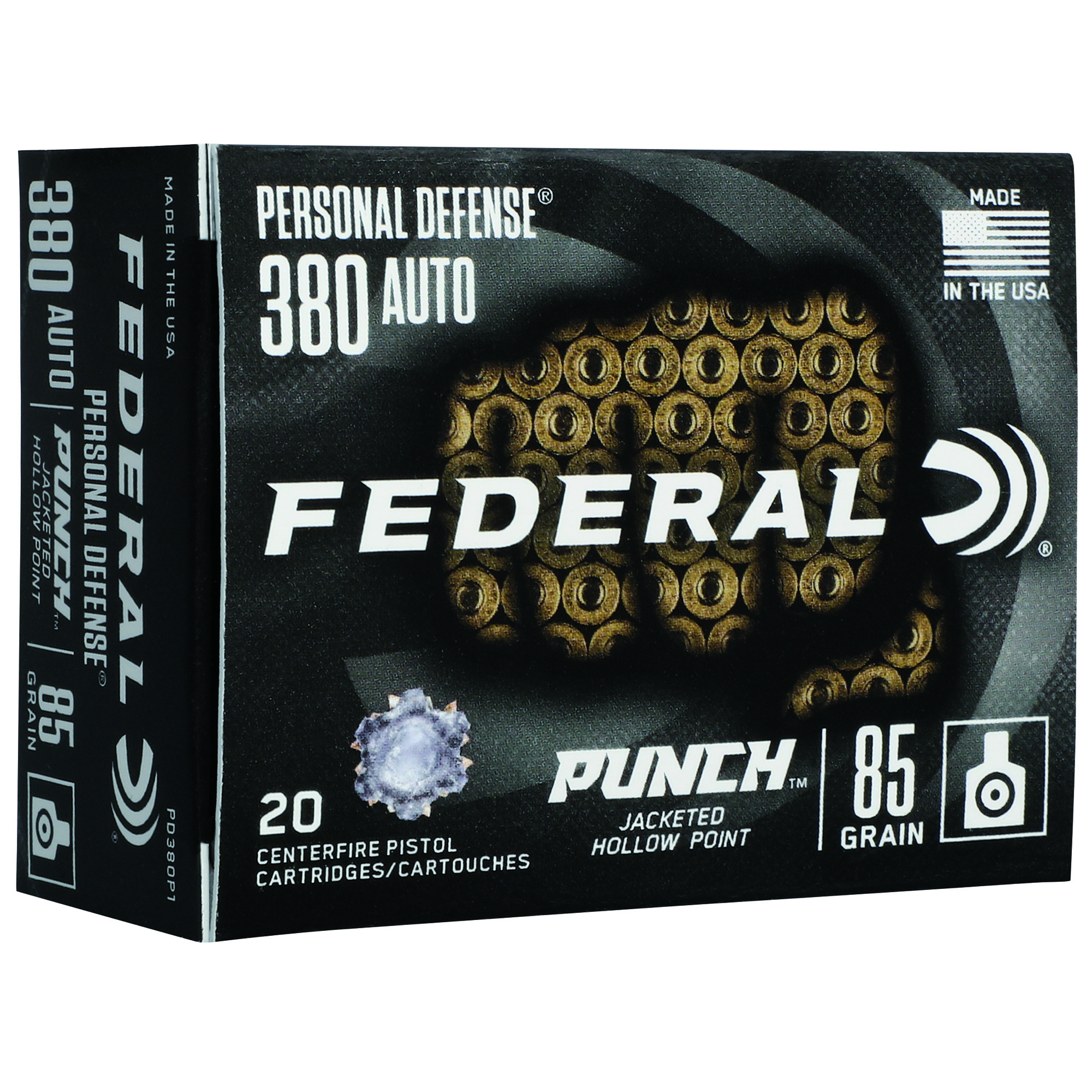 Federal Pd Punch 380auto 85 Grain JHP 20/200 bulk ammo product image