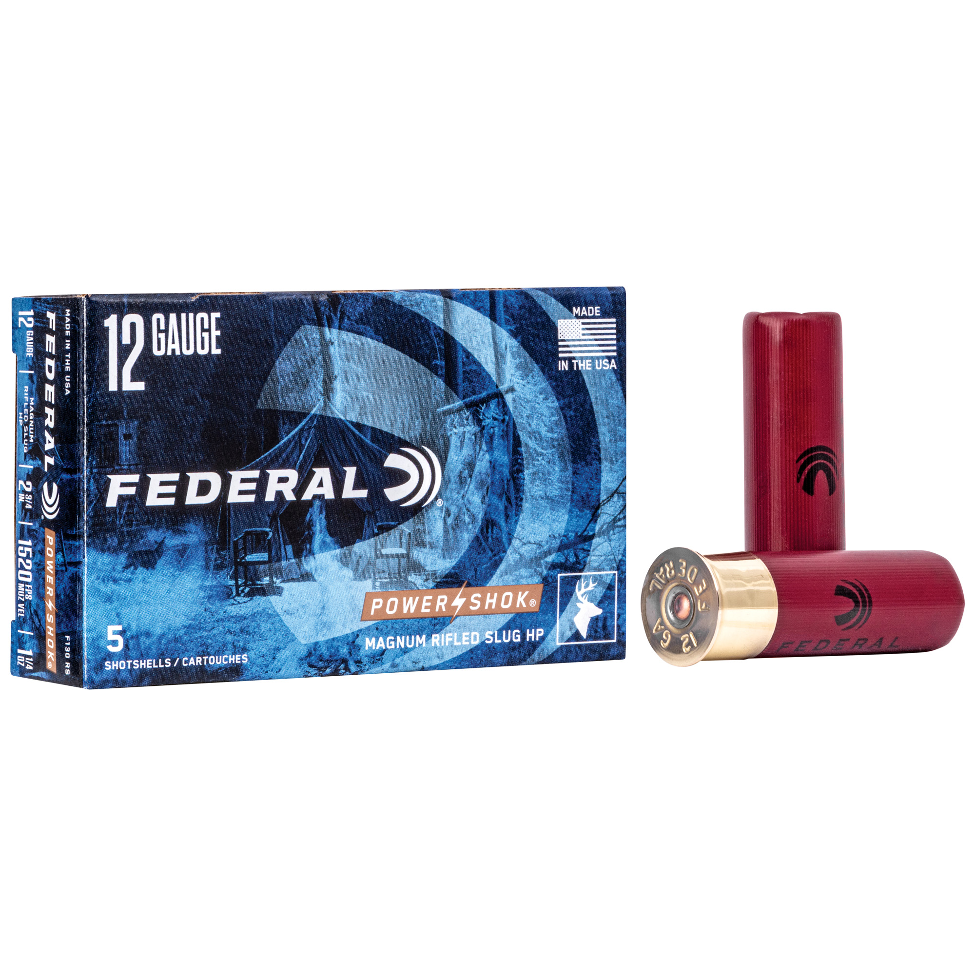 Federal Power-Shok 12 Gauge 2.75″ Mg Rfl Sg 5/250 bulk ammo product image