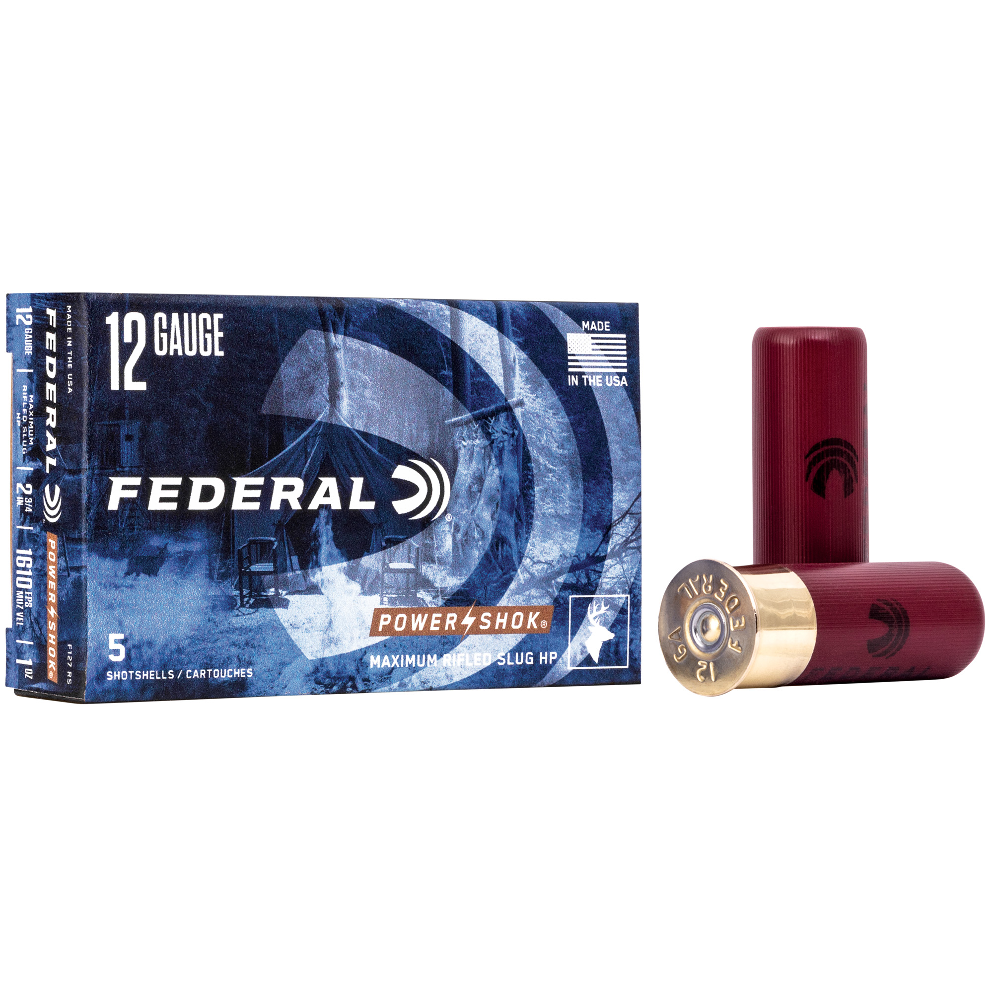 Federal Power-Shok 12 Gauge 2.75″ Rfl Slug 5/250 bulk ammo product image