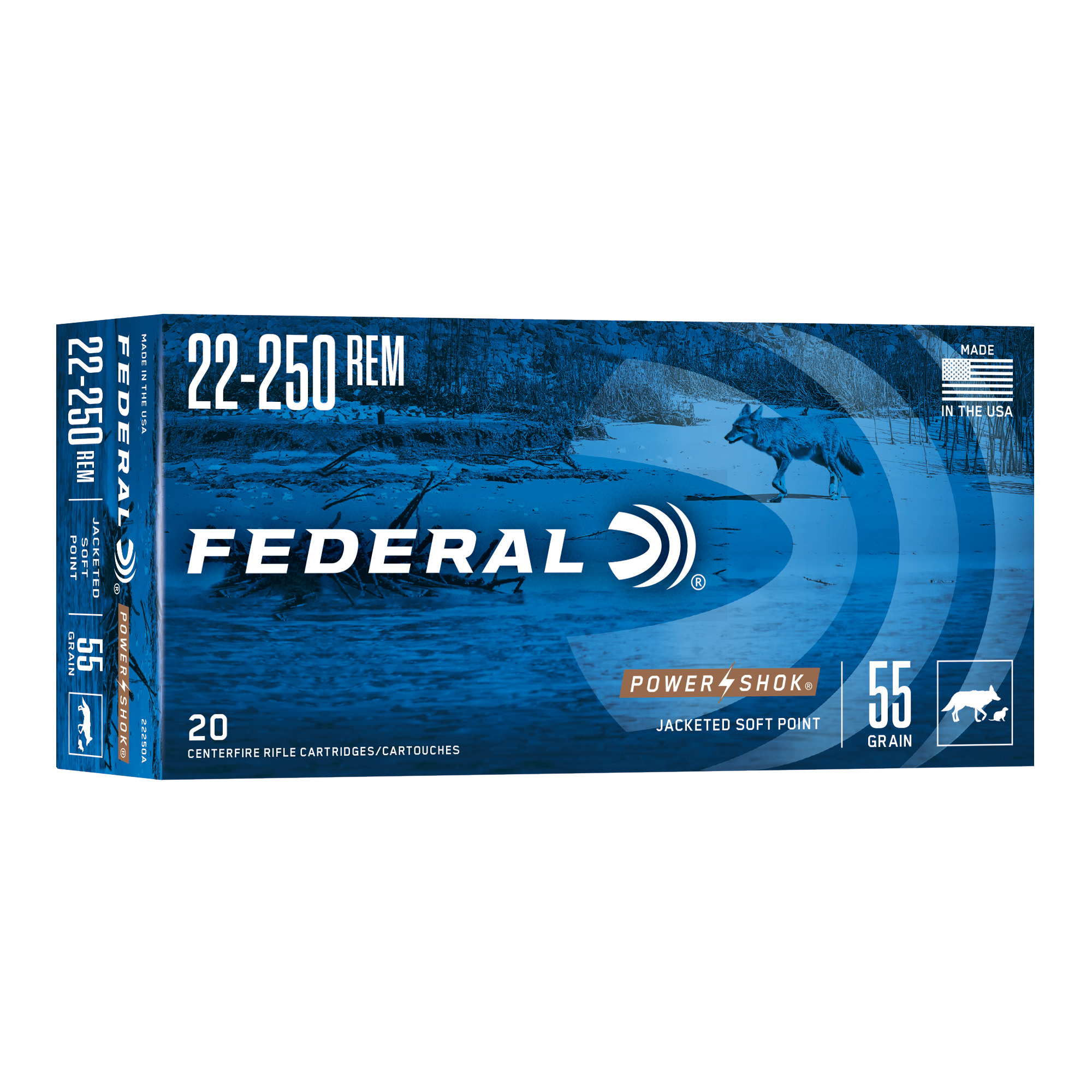 Federal Power-Shok 22-250rem 55 Grain SP 20/200 bulk ammo product image