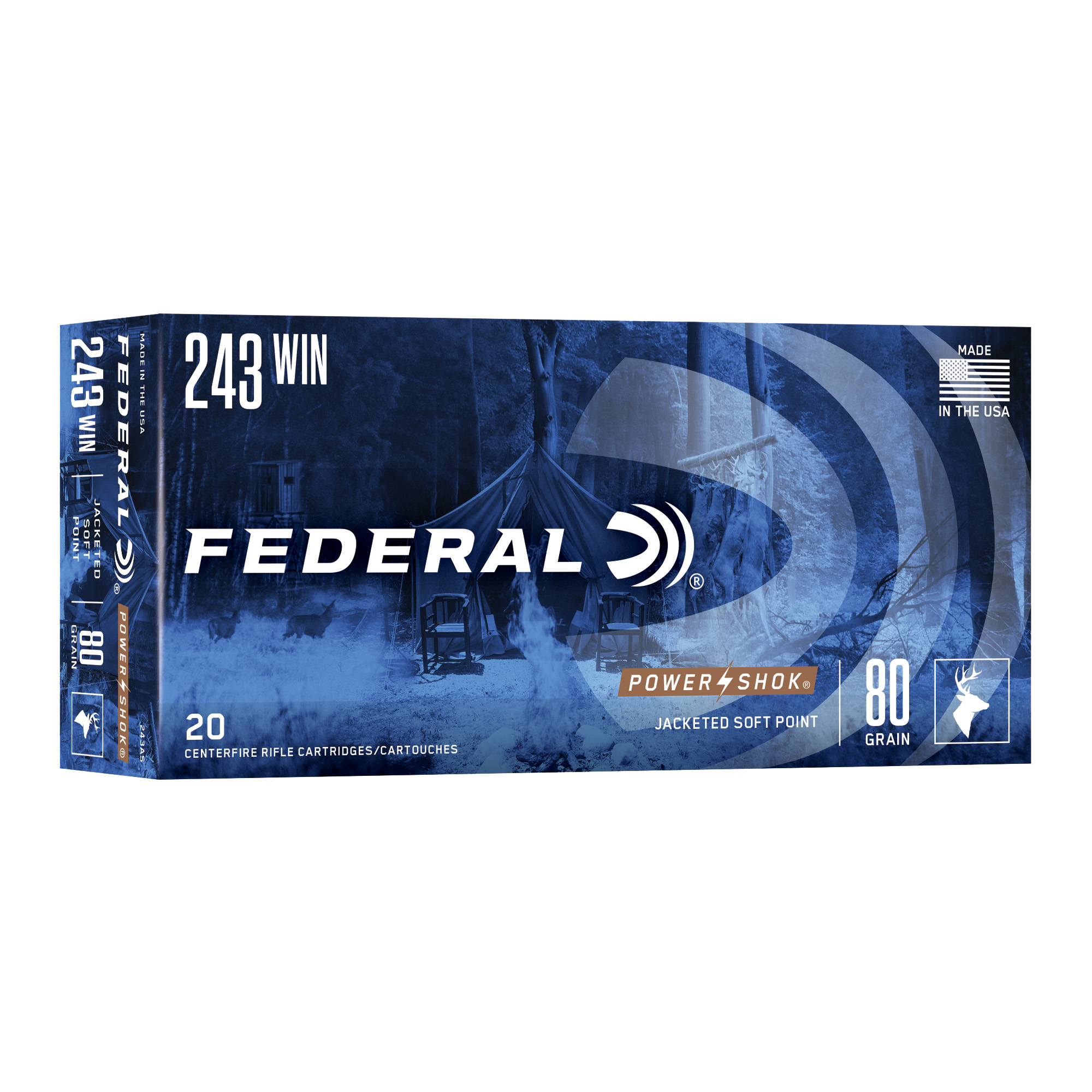 Federal Power-Shok 243win 80 Grain SP 20/200 bulk ammo product image