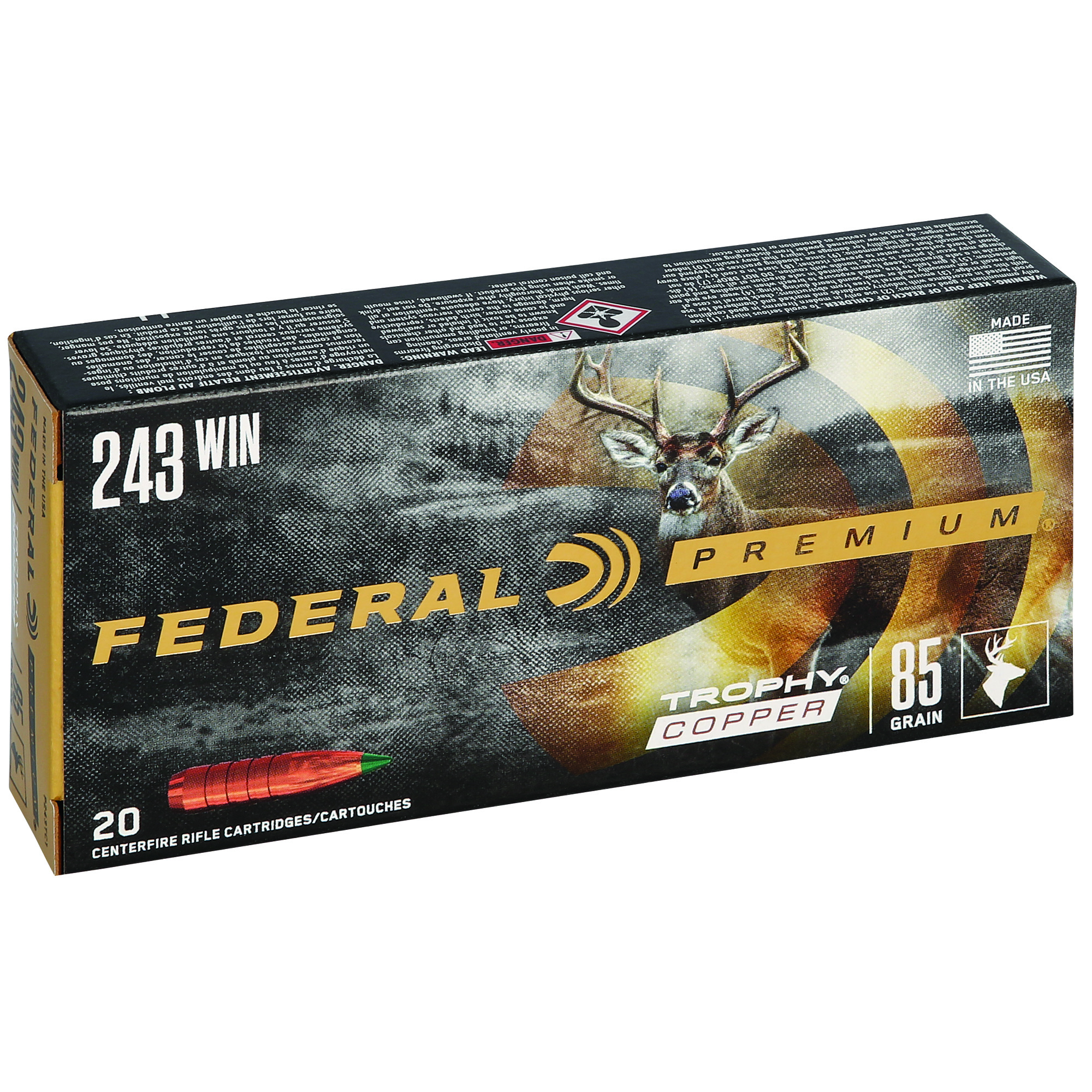 Federal Prm 243win 85 Grain Trphy Copper 20 bulk ammo product image