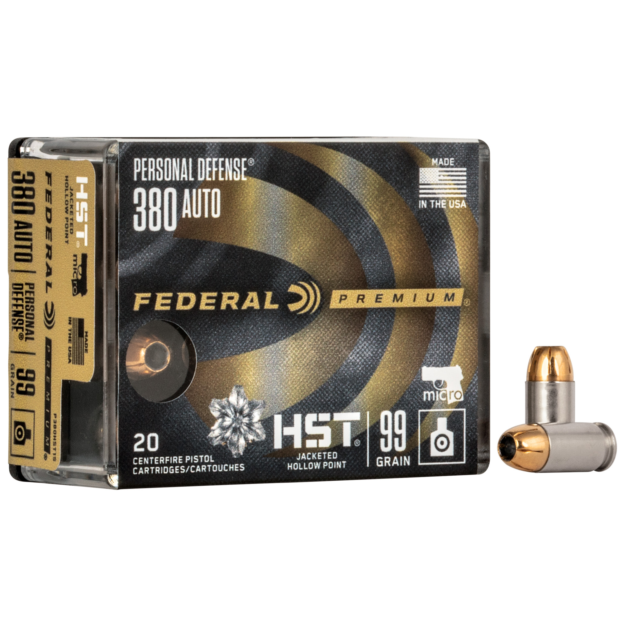Federal Prm HST 380 ACP 99 Grain JHP 20/200 bulk ammo product image
