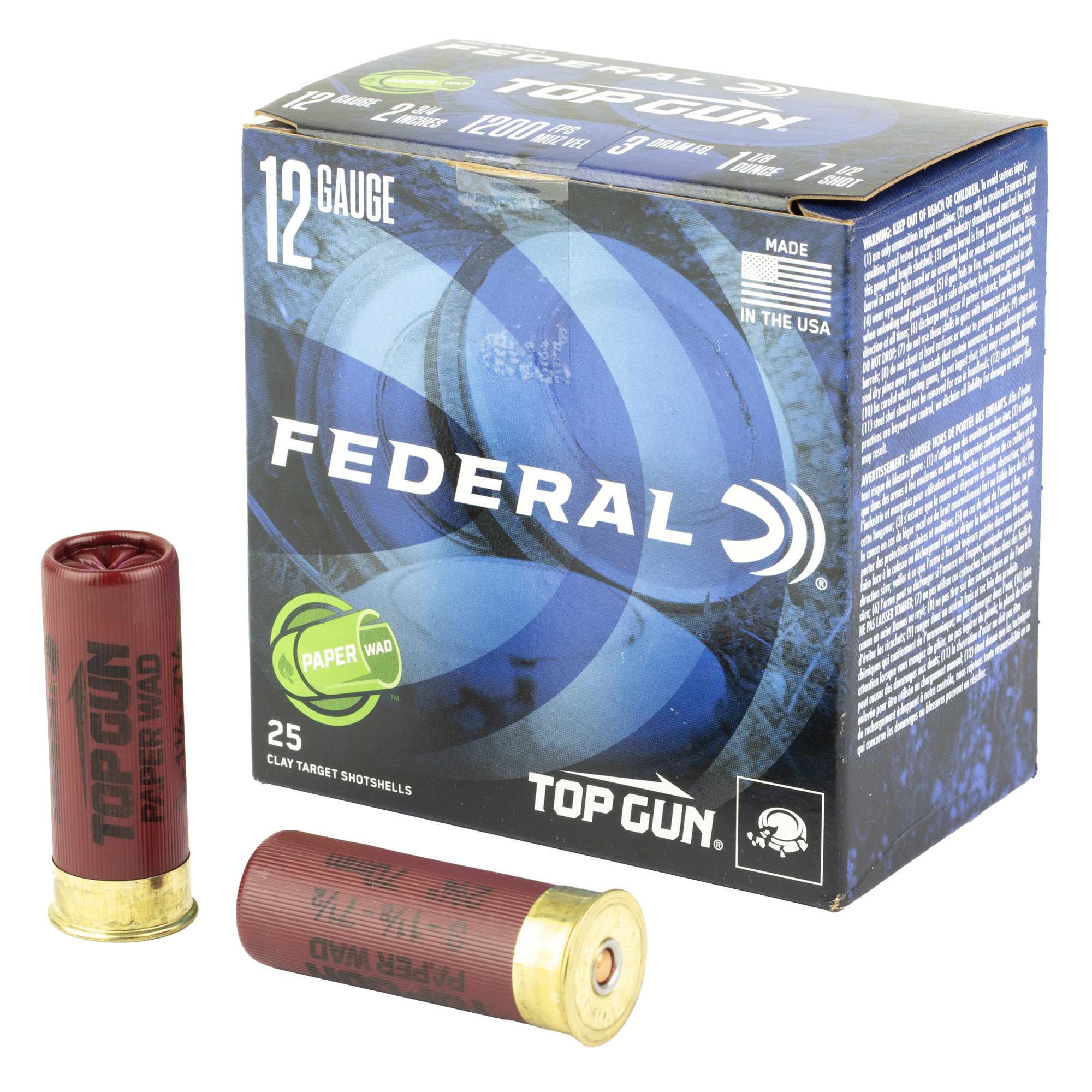 Federal Top Gun 12 Gauge 2.75″ #7.5 25/250 bulk ammo product image