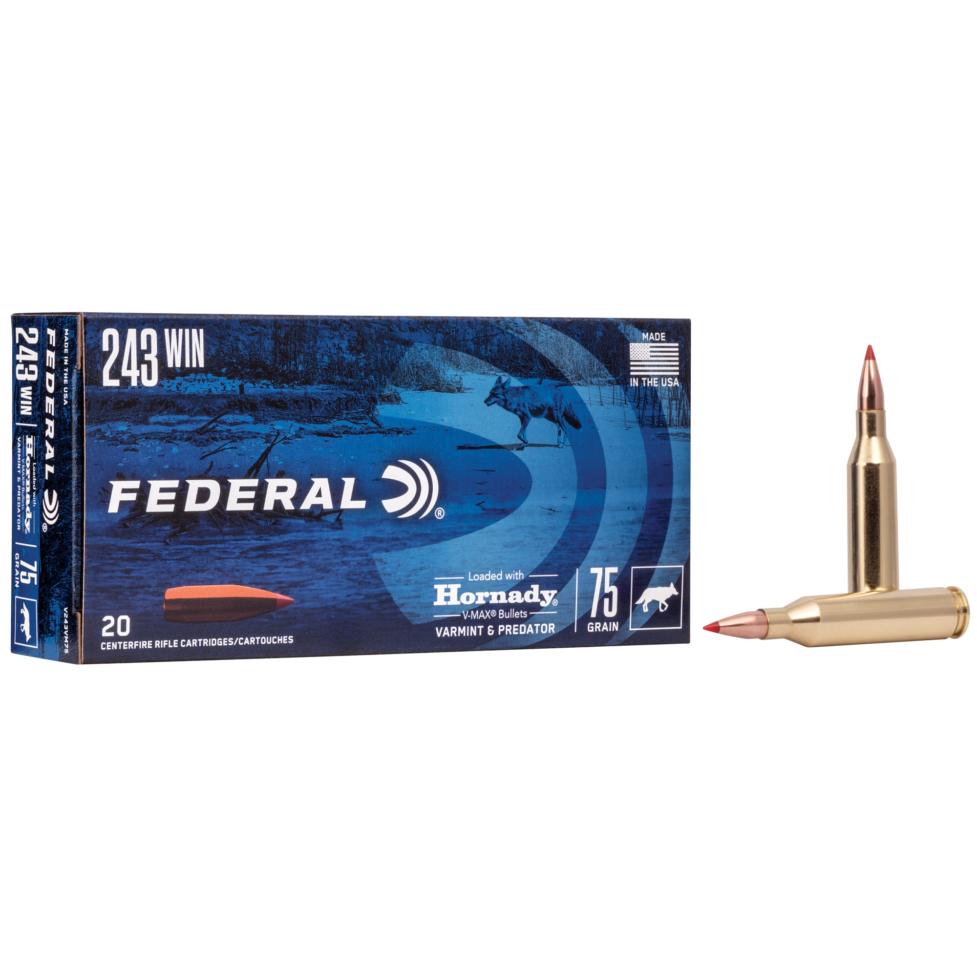 Federal V&p 243win 75 Grain V-MAX 20/200 bulk ammo product image