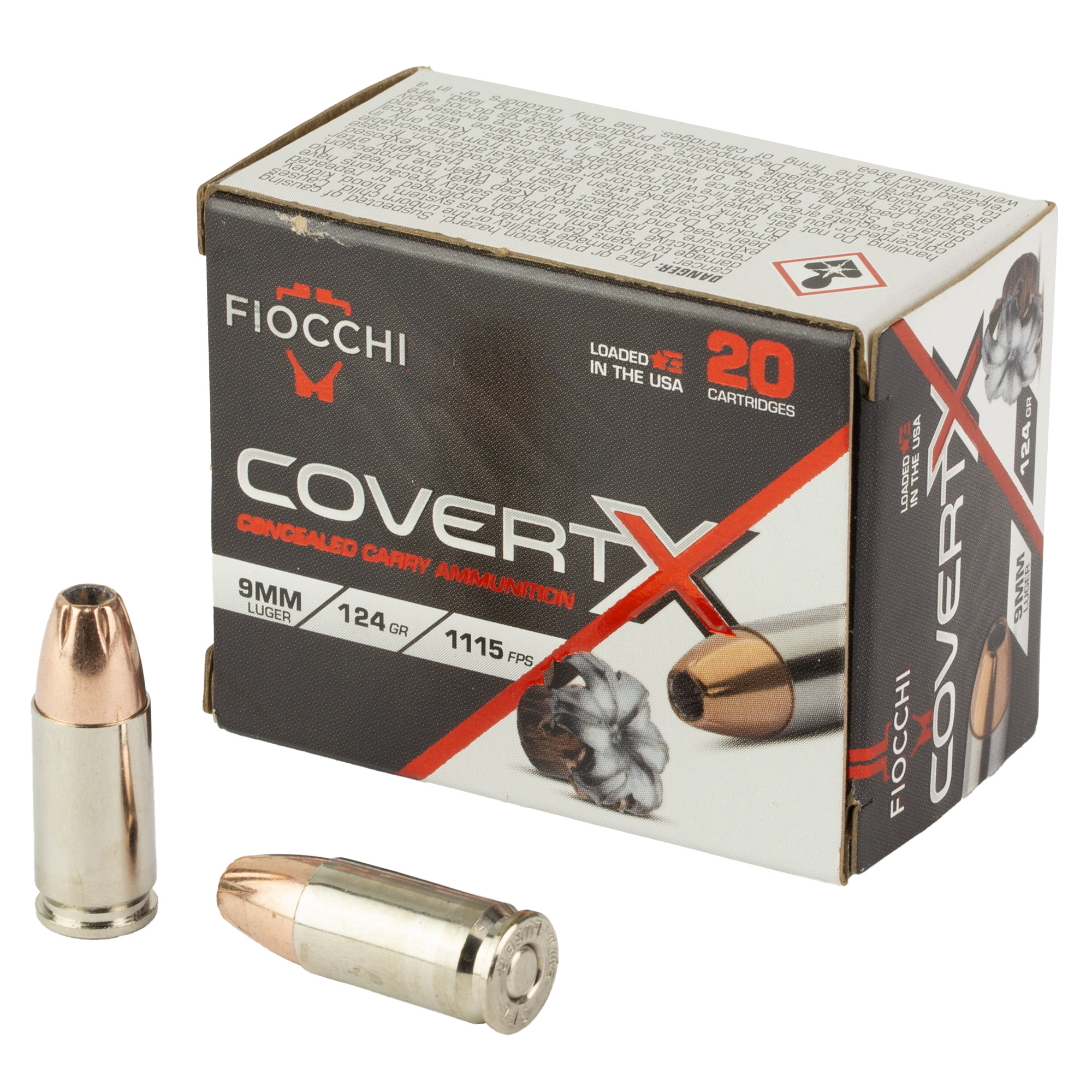 Fiocchi Covertx 9mm 124 Grain JHP 20/200 bulk ammo product image