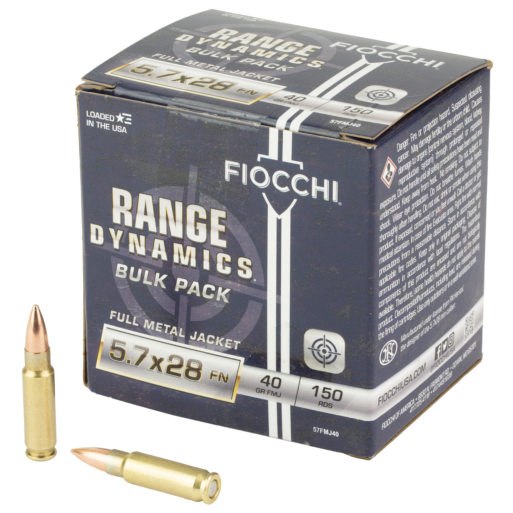 Fiocchi Rd 5.7x28mm 40 Grain FMJ 150/450 bulk ammo product image