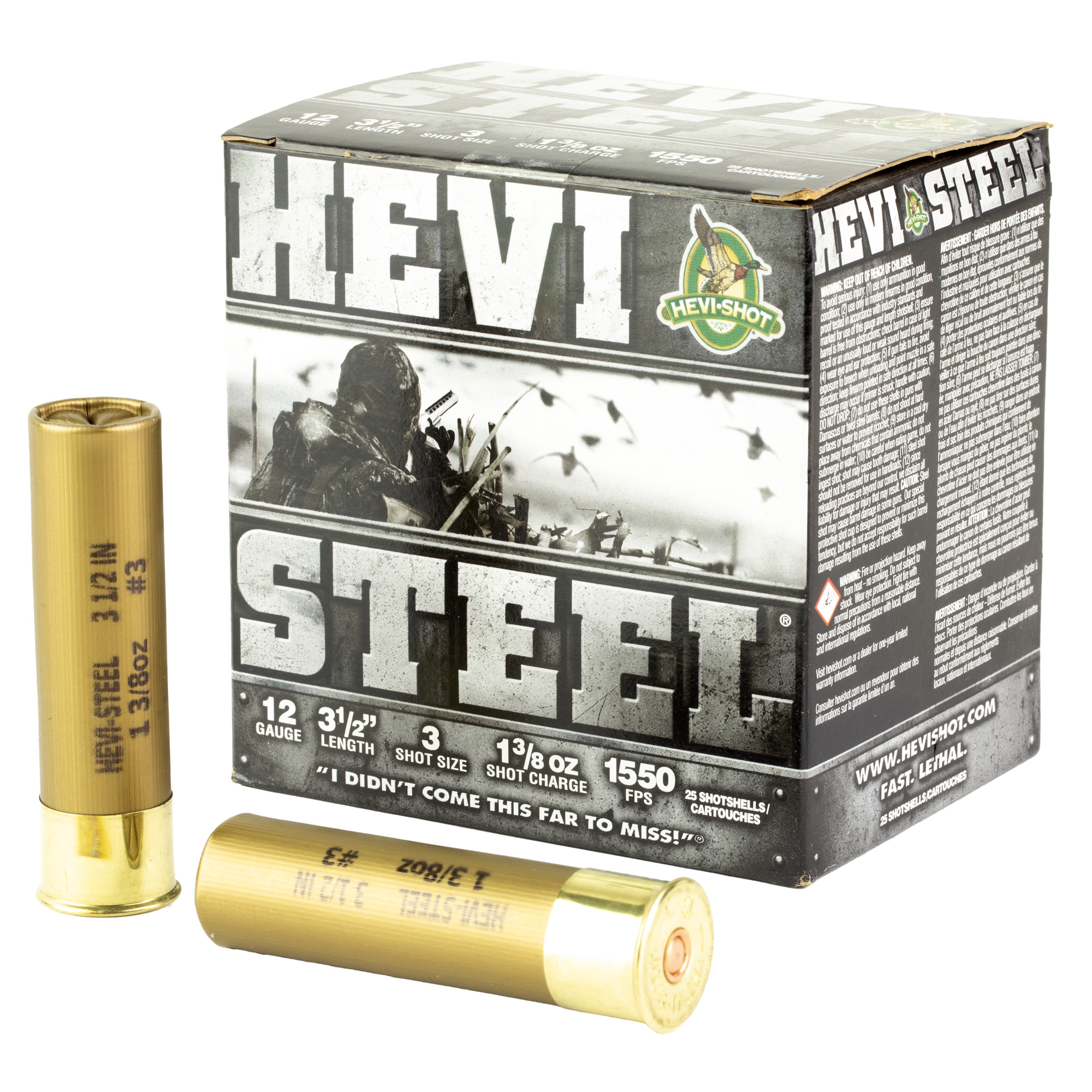 Hevi Steel 12 Gauge 3.5″ #3 Shot 25/250 bulk ammo product image