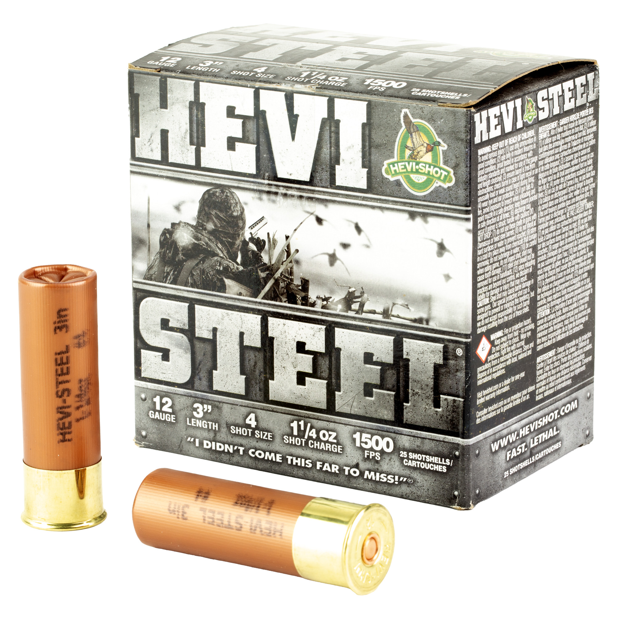 Hevi Steel 12 Gauge 3″ #4 Shot 25/250 bulk ammo product image