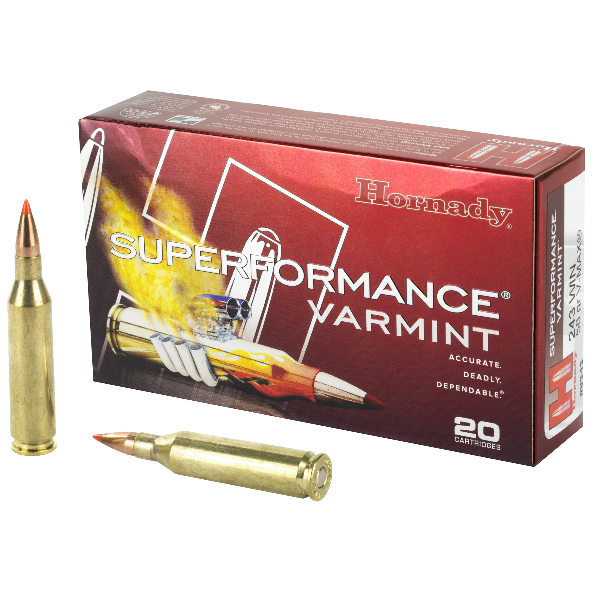 Hornady Sf 243win 58 Grain Vmax 20/200 bulk ammo product image