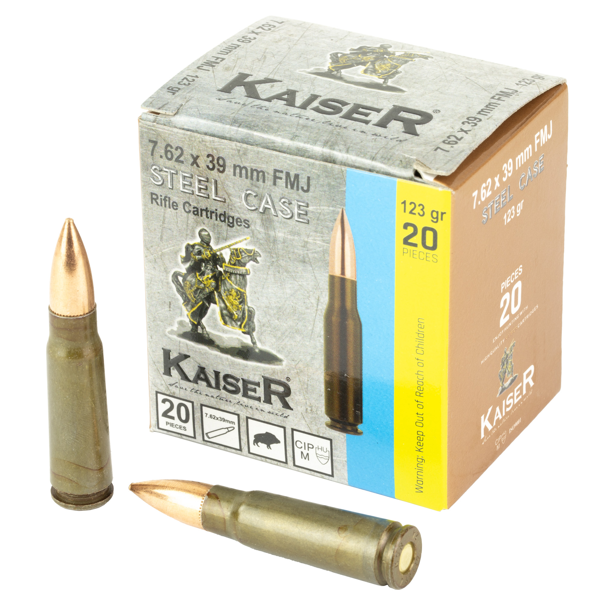 Kaiser 7.62×39 123 Grain FMJ 20/1000 bulk ammo product image