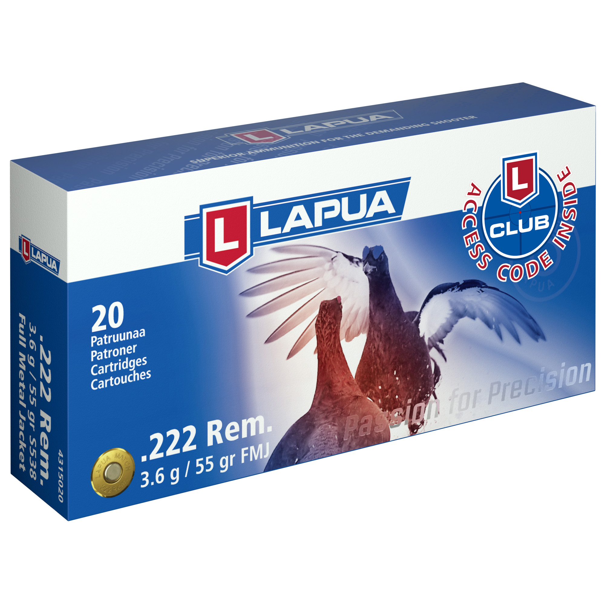 Lapua 222 Rem 55 Grain FMJ 20/600 bulk ammo product image