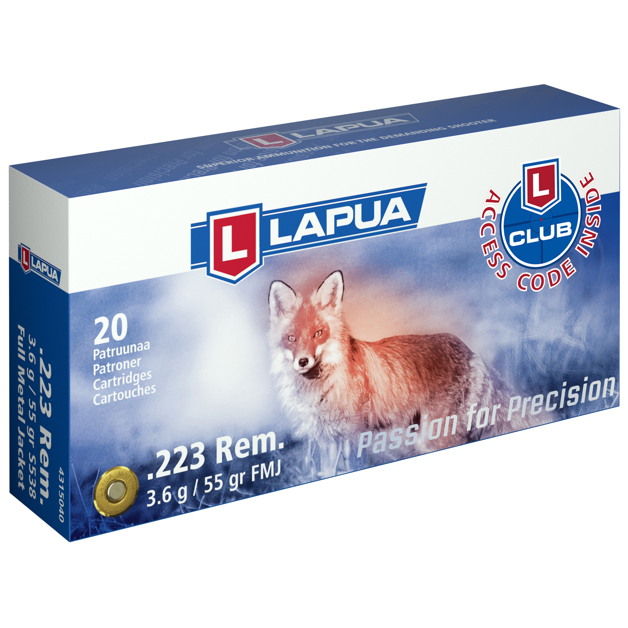 Lapua 223 Rem 55 Grain FMJ 20/600 bulk ammo product image
